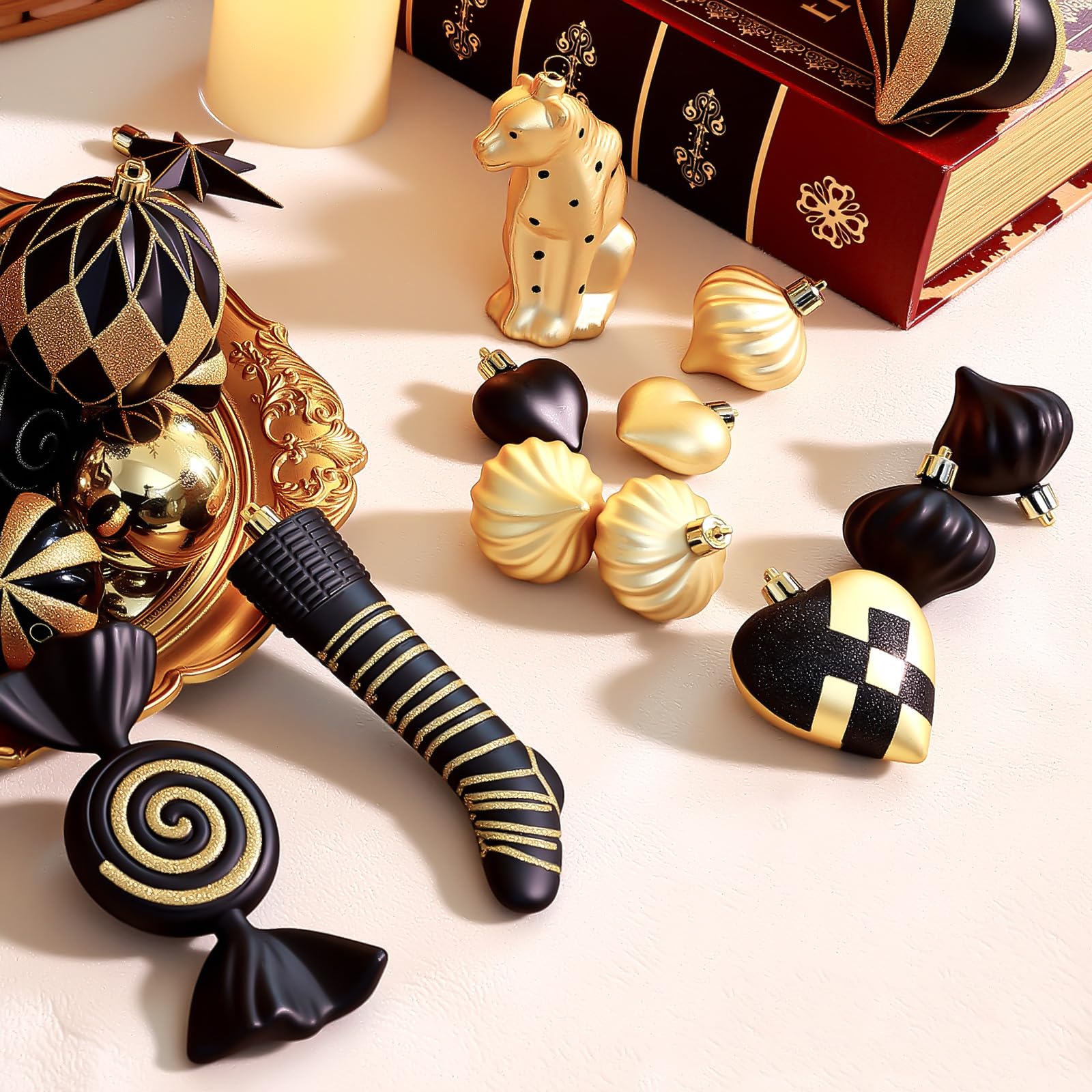 145pcs Gold and Black Christmas Balls Ornaments Set