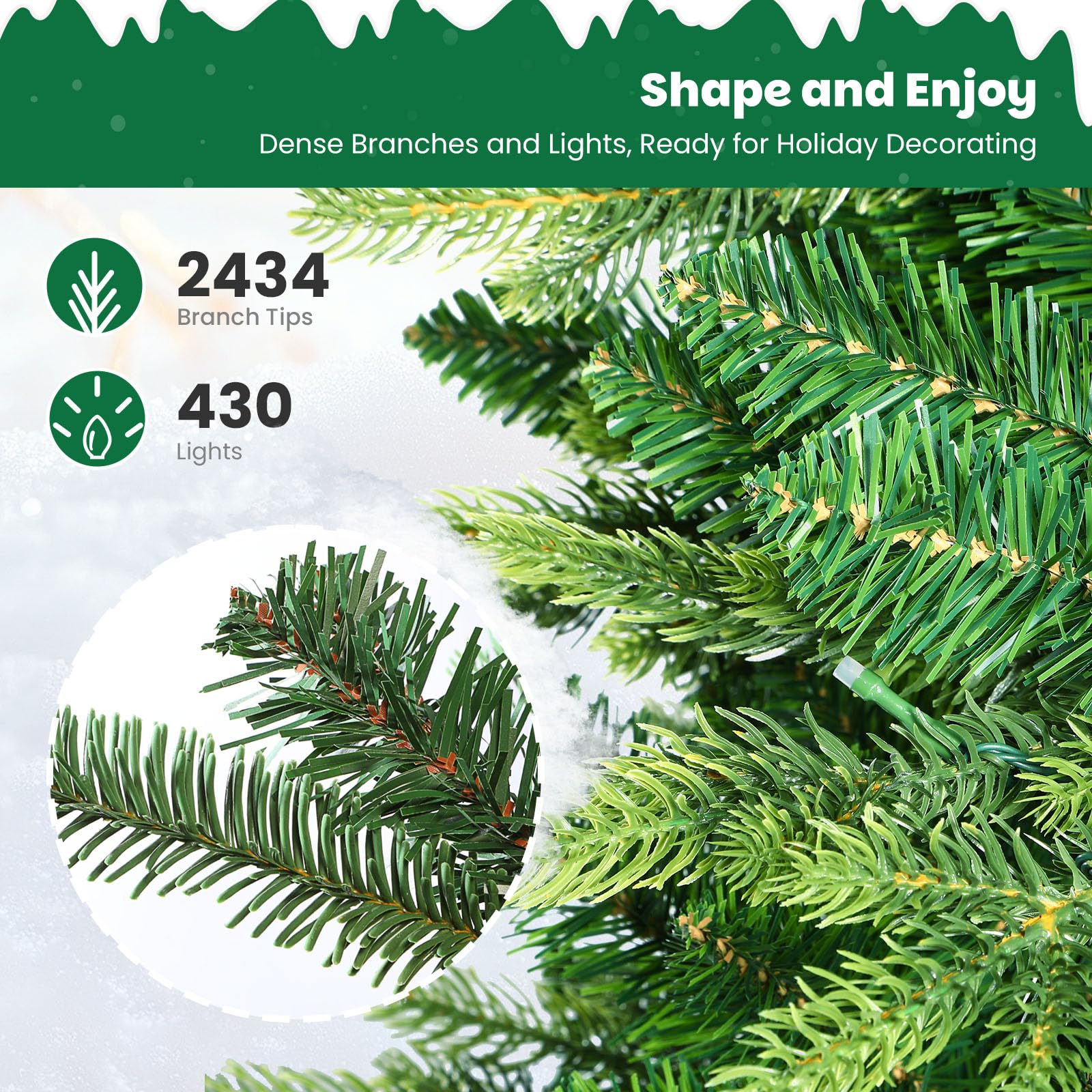 Pre-lit Fraser Fir Artificial Christmas Tree with RGB Lights 106 Modes Lights