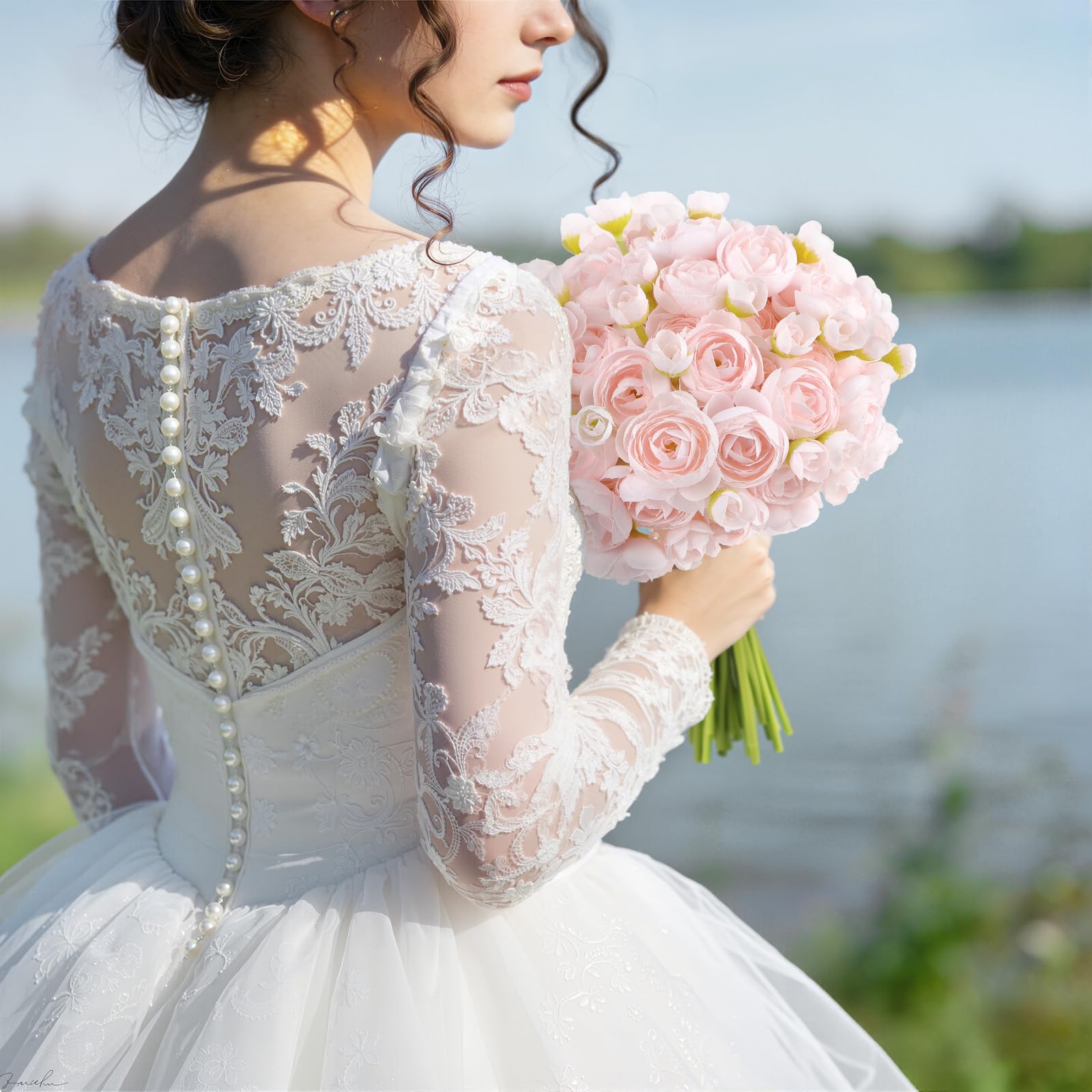 30Pcs Pink Ranunculus Artificial Flowers Faux Silk Mini Ranunculus