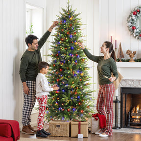 SHareconn 4ft Aspen Slim Noble Fir artificial Christmas tree with colorful multi-light decorations, ideal for holiday decor
