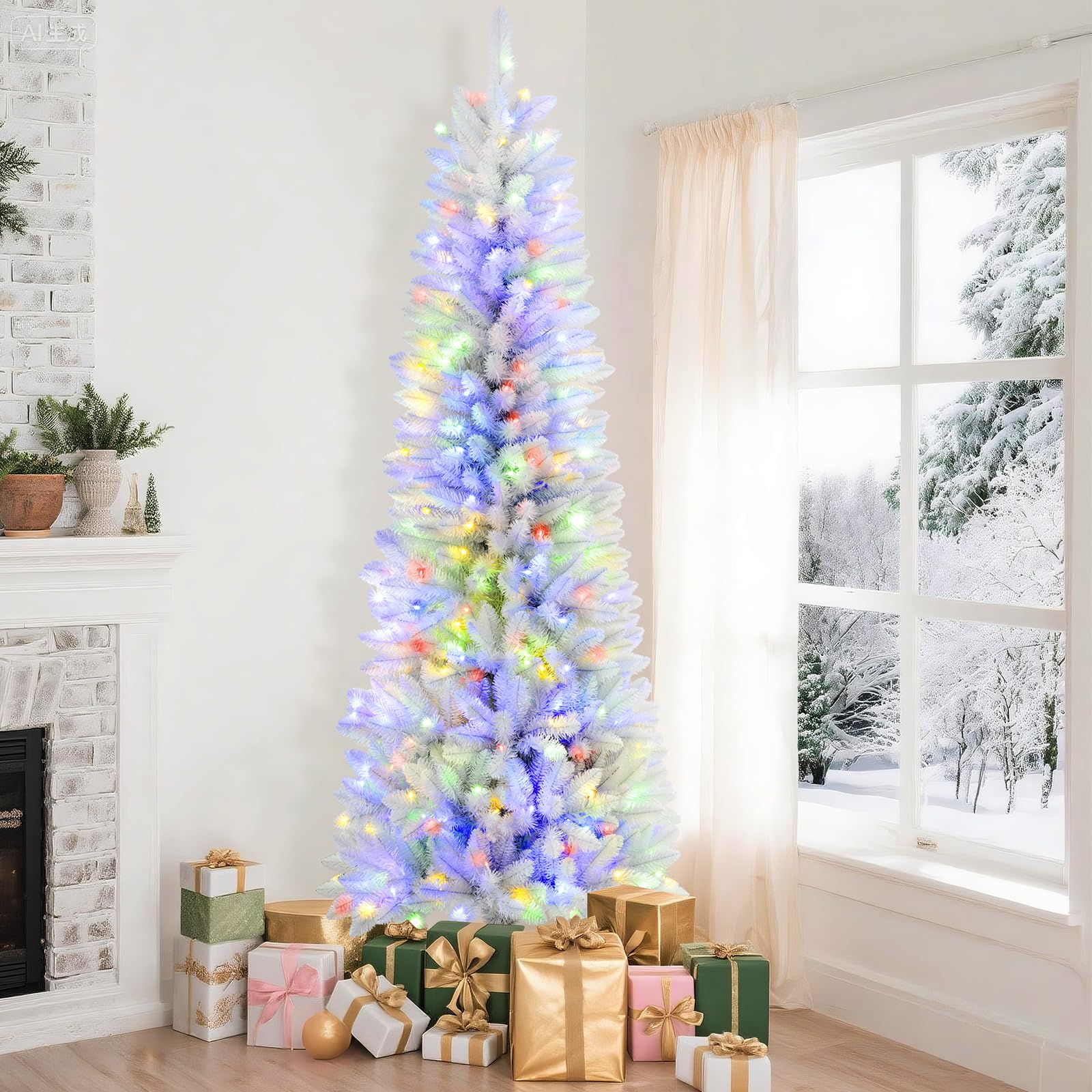 4ft White Artificial Pencil Christmas Tree with Multi-Color Lights and Remote