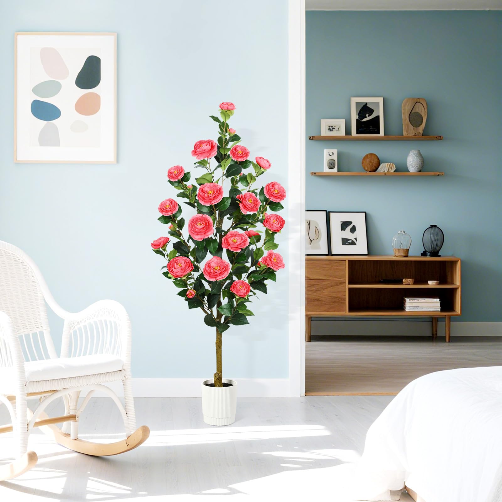 4FT Artificial Camellia Tree with 40 Pink Blooming Flowers Pink 2 Pack - SHareconn