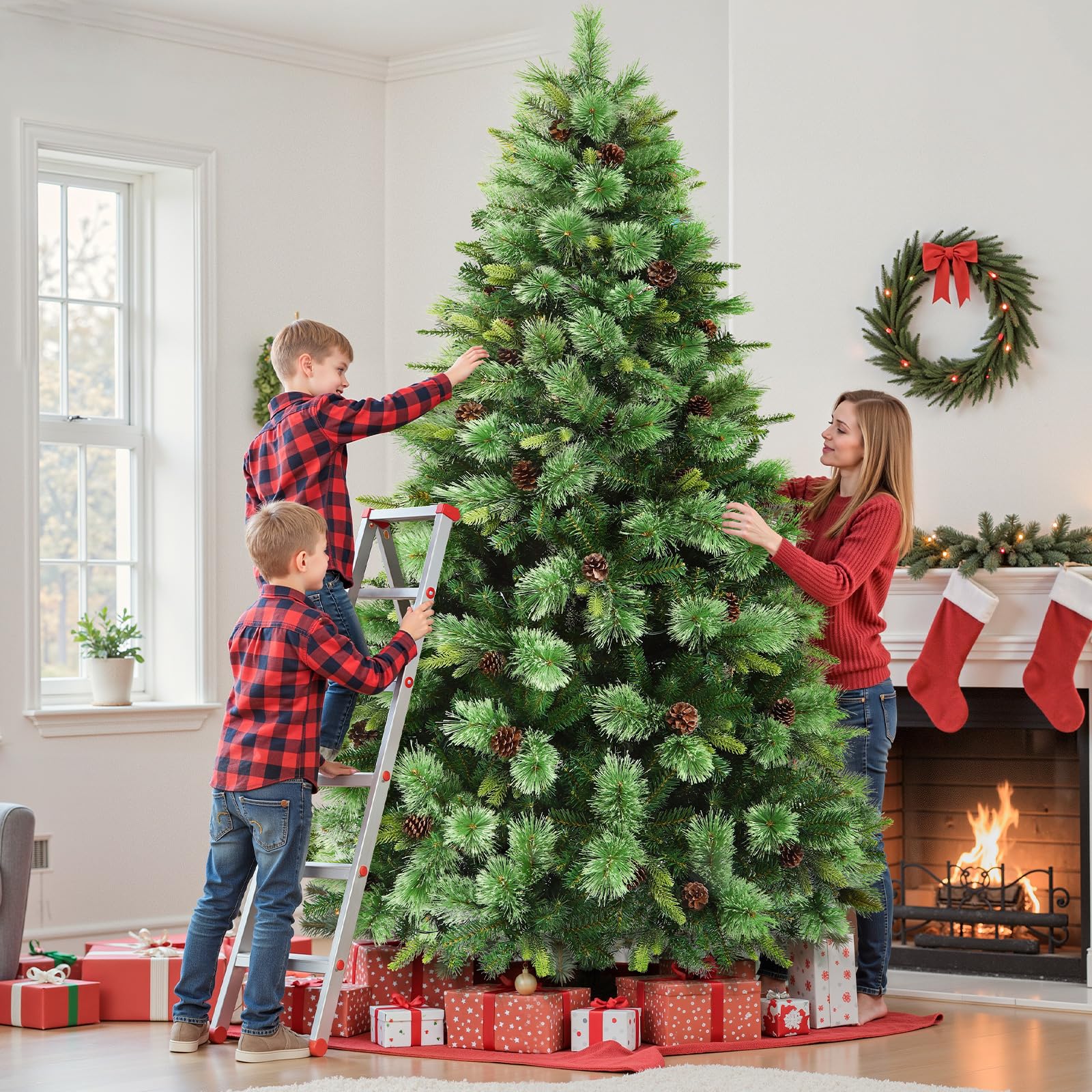 Pre-lit Carolina Pine Artificial Christmas Trees with 2 in 1 Multi-Color LED Lights and Remote - SHareconn