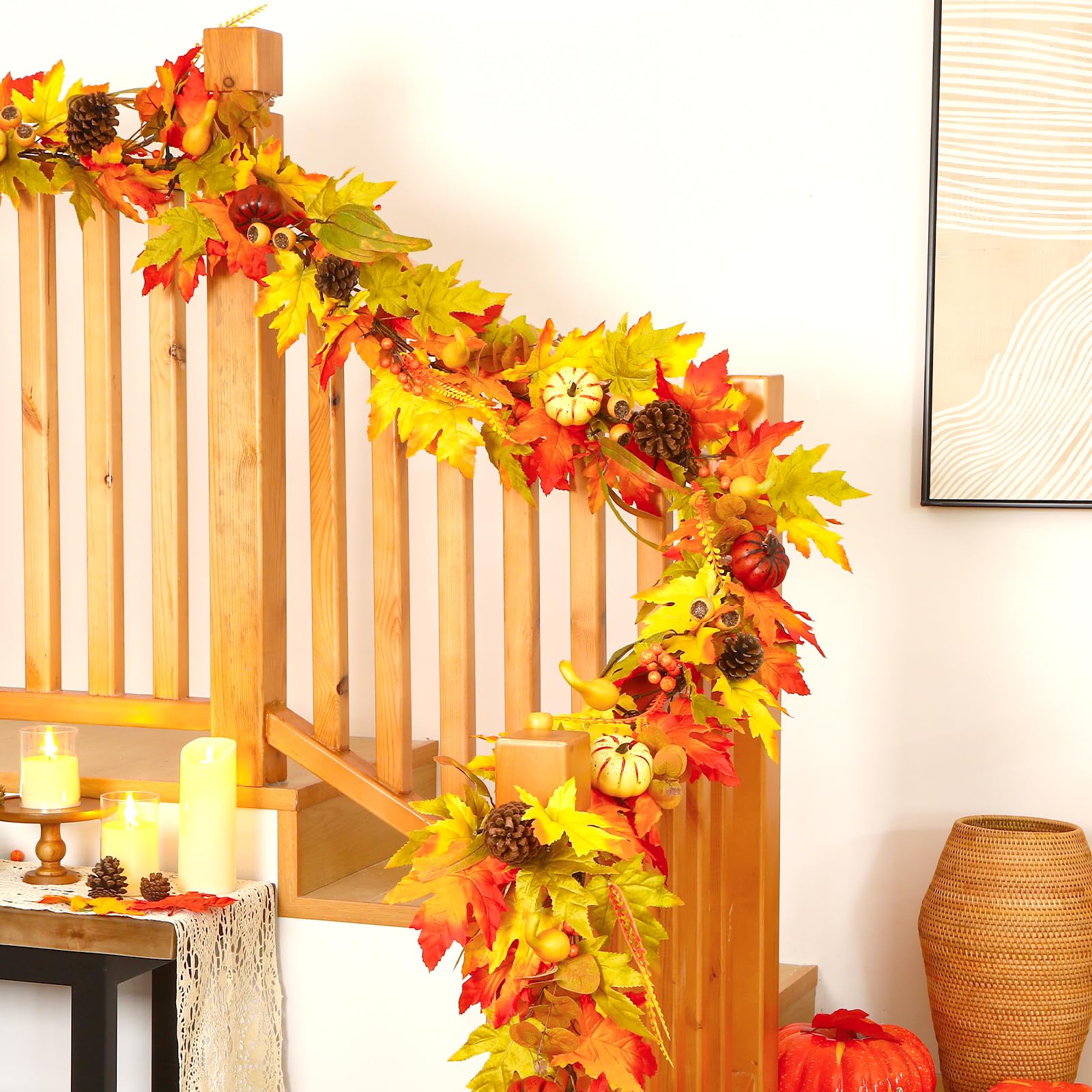 6FT Warm White Light Autumn Colorful Pumpkins & Pomegranate Garland - SHareconn
