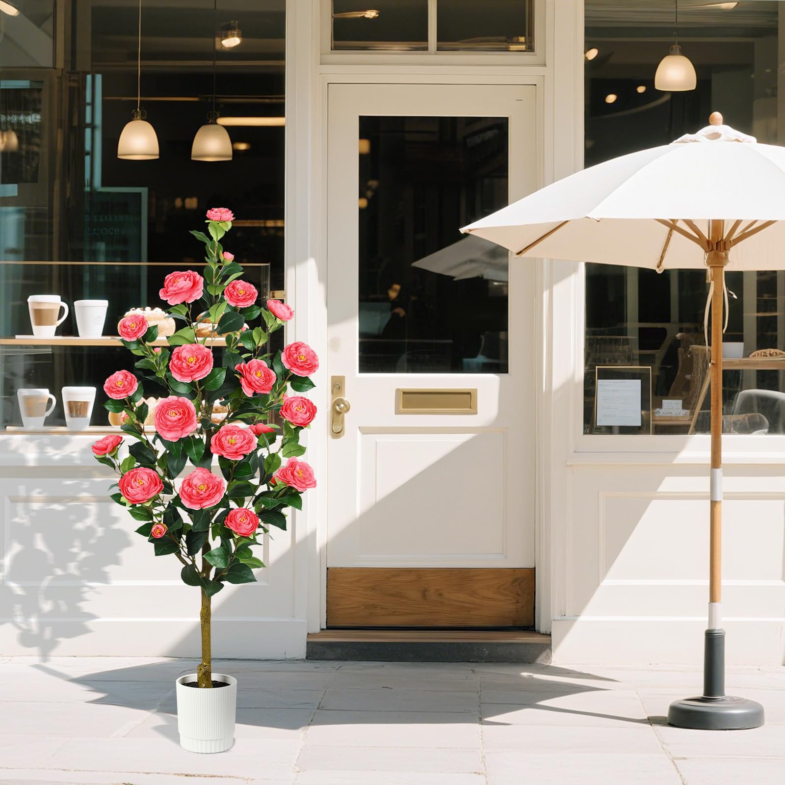 4FT Artificial Camellia Tree with 40 Pink Blooming Flowers Pink 2 Pack - SHareconn