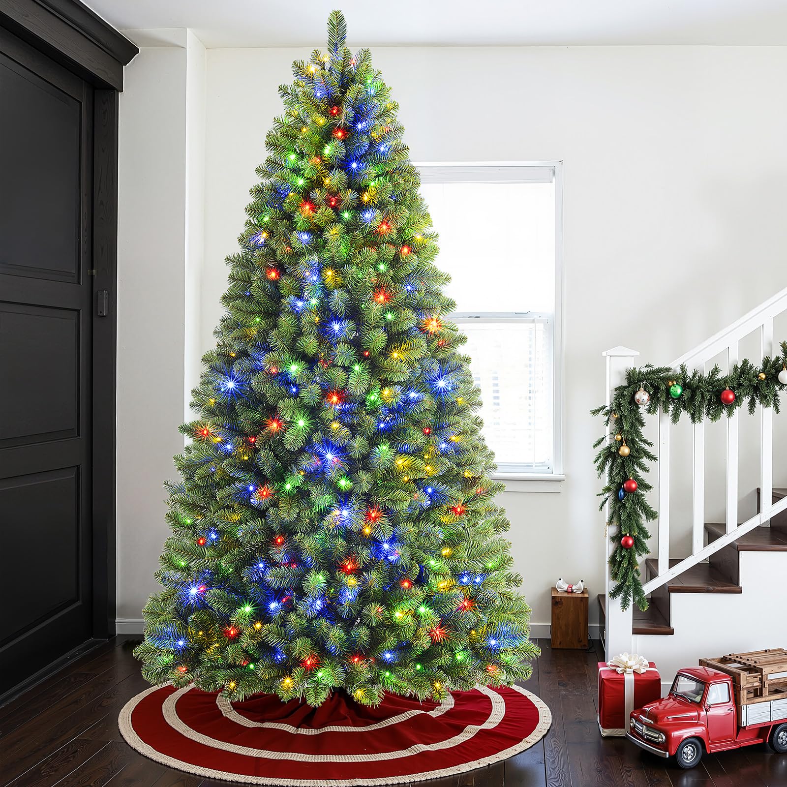 9ft Pre-lit Classic Spruce Artificial Christmas Tree with Multi-Color LED Lights