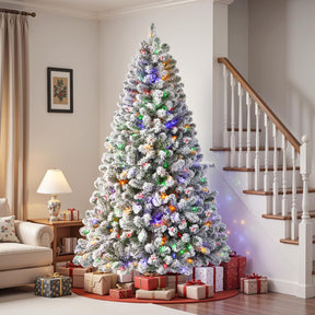 9ft Pre-lit Flocked Spruce Artificial Christmas Tree with 640 Multi-Color Lights - SHareconn