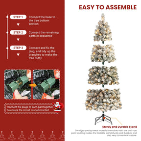 9ft Prelit Pencil Snow Flocked Artificial Xmas Tree with 450 Warm White Lights - SHareconn