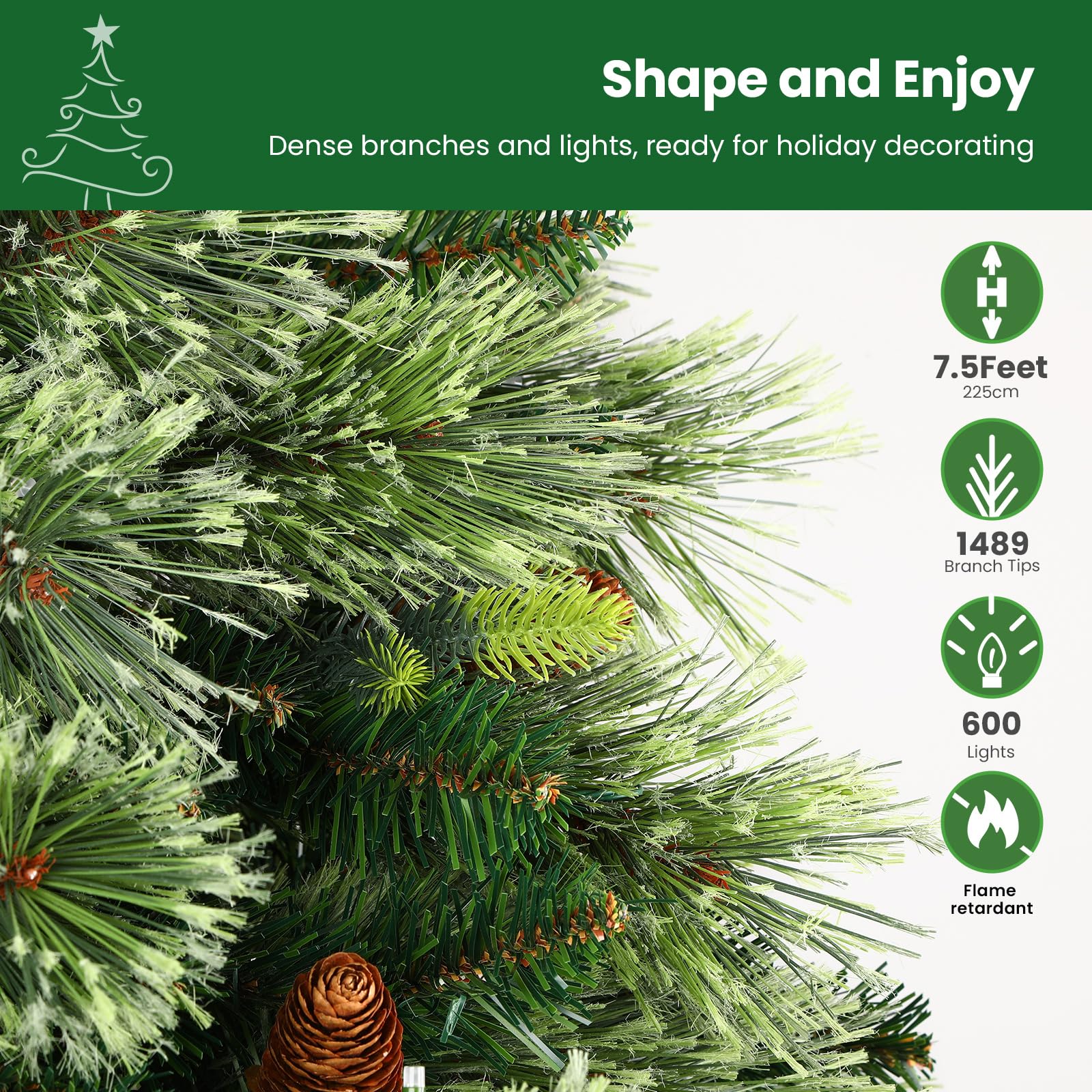 Realistic Pre-lit Carolina Pine Artificial Christmas Pine Trees with RGB Lights Remote-106 Lights Modes - SHareconn