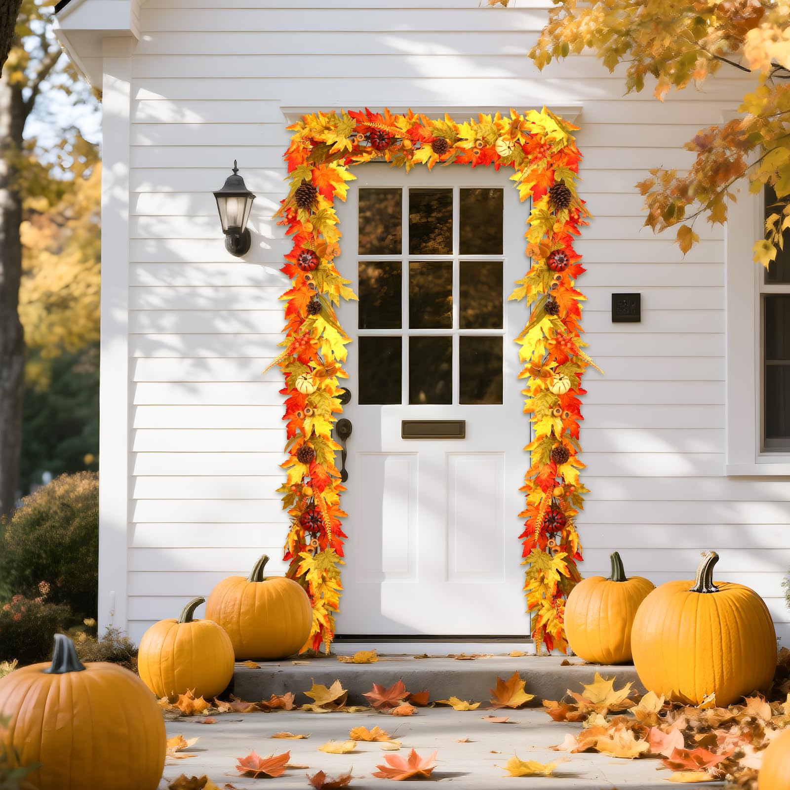 6FT Warm White Light Autumn Colorful Pumpkins & Pomegranate Garland