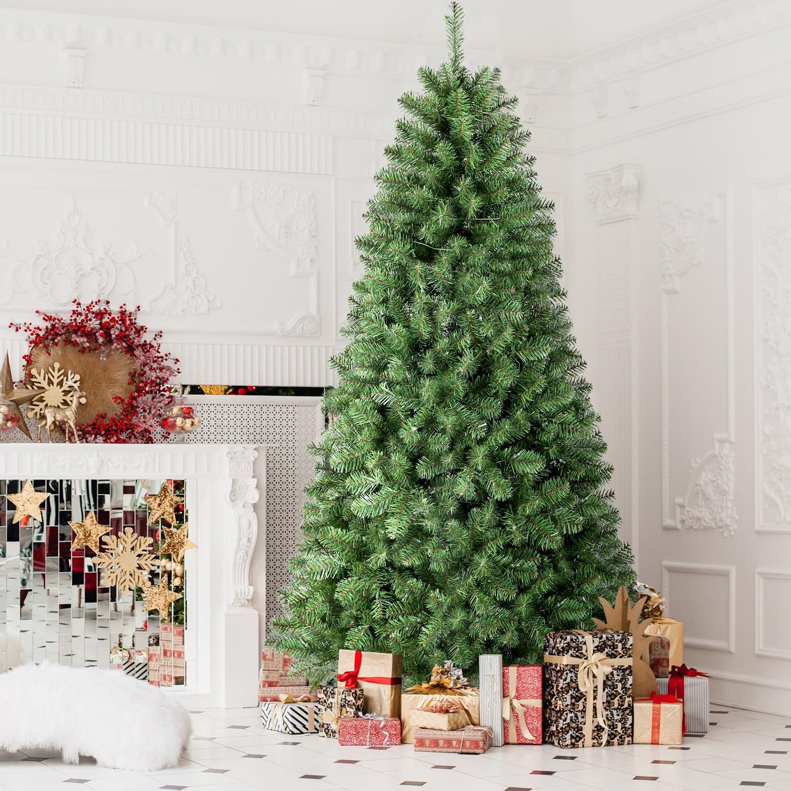 7.5ft Prelit 350 Warm White Lights 998 Branch Premium Artificial Hinged Christmas Tree-Green - SHareconn
