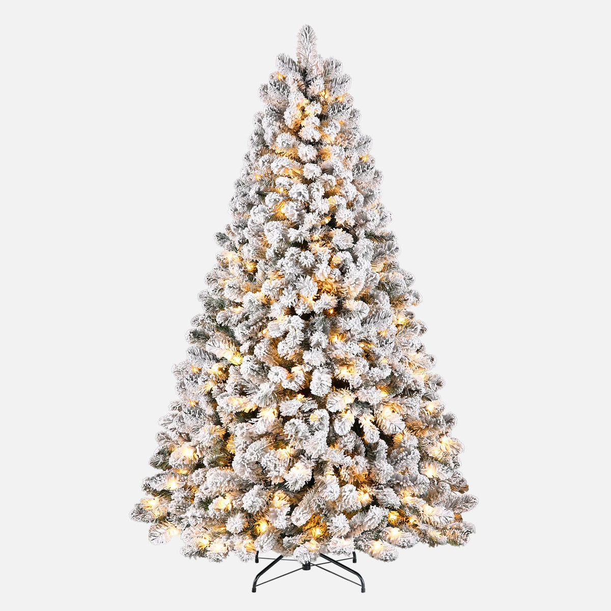 7ft SHareconn prelit snow flocked artificial Christmas tree with warm white lights, showcasing frosted branches and festive decor.