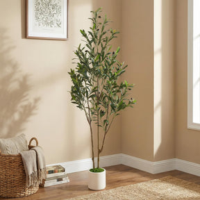 Faux Olive Tree with Lifelike Artificial Trunk and Fruits - SHareconn