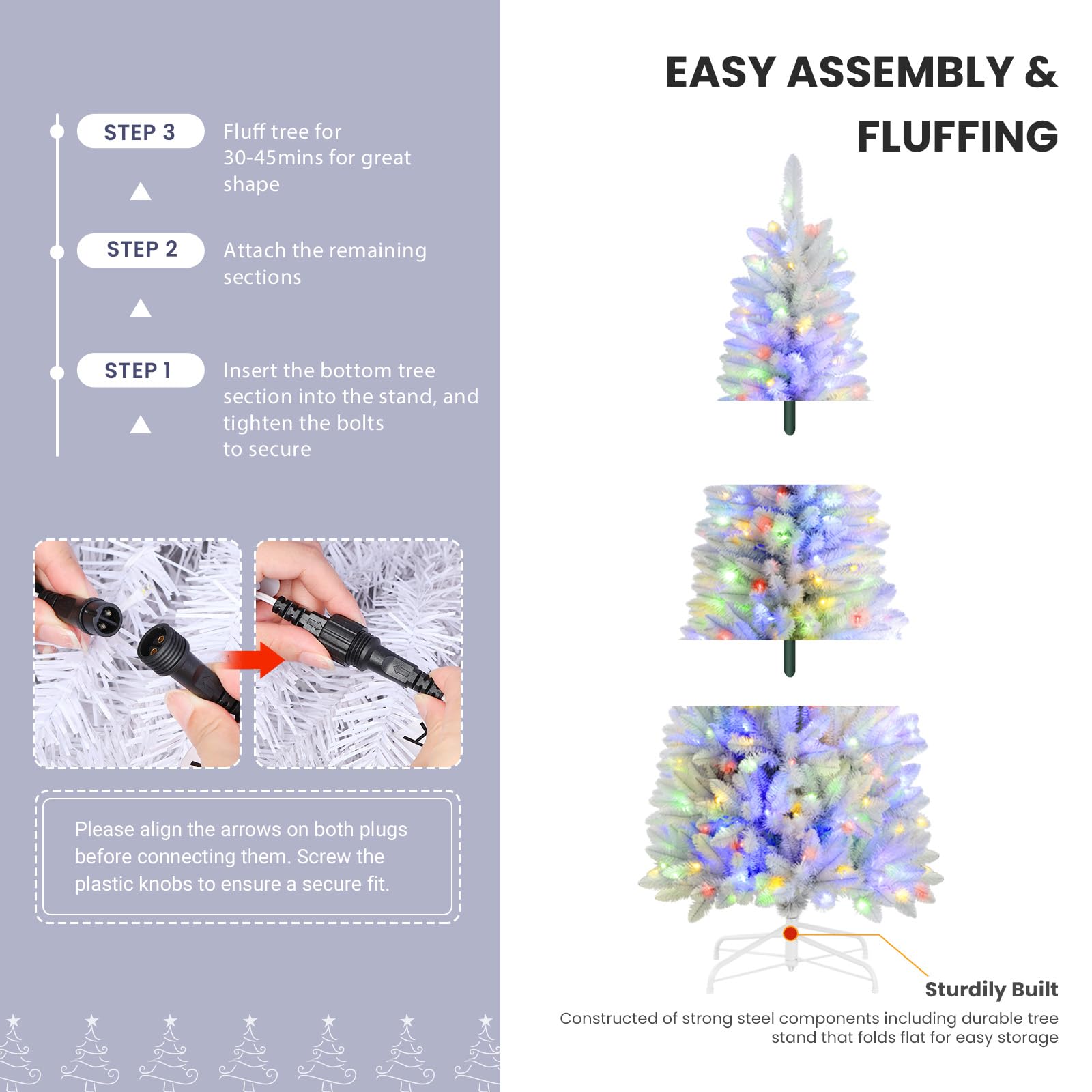 6ft Prelit White Artificial Slim Pencil Christmas Tree with Warm White & Multi-Color Lights and Remote