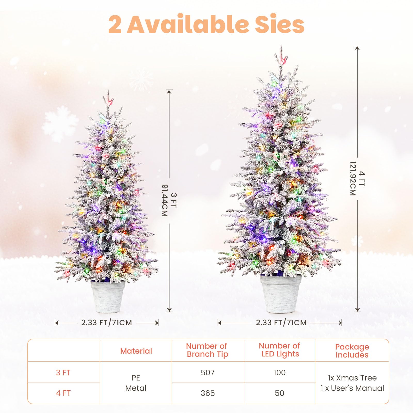 4ft Prelit Flocked Bennington Fir Artificial Christmas Tree with Multi-Color Lights