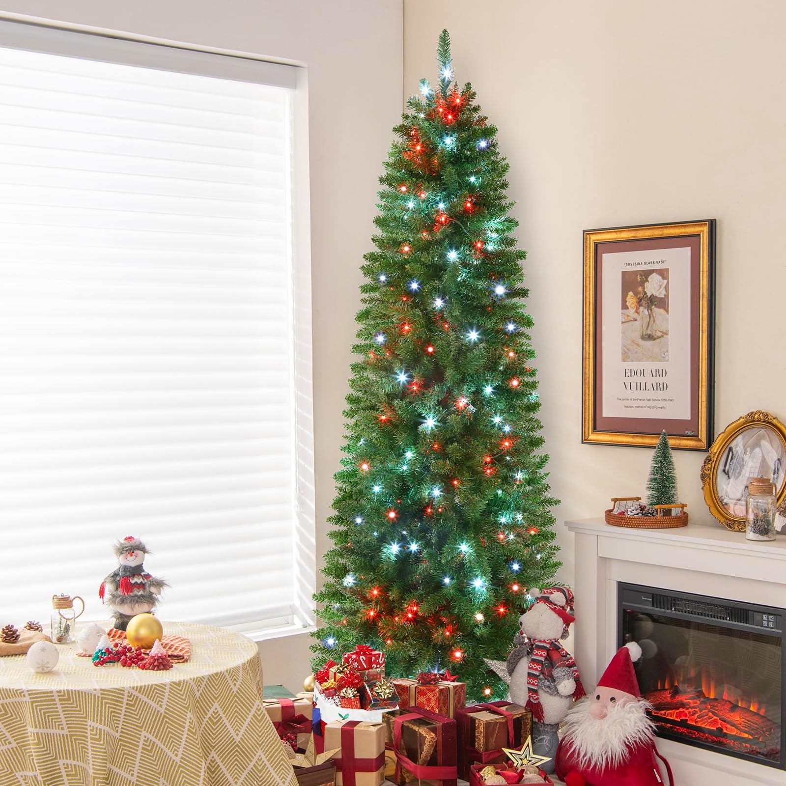 Pre-lit Classic Spruce Artificial Slim Pencil Christmas Trees with RGB Lights Remote