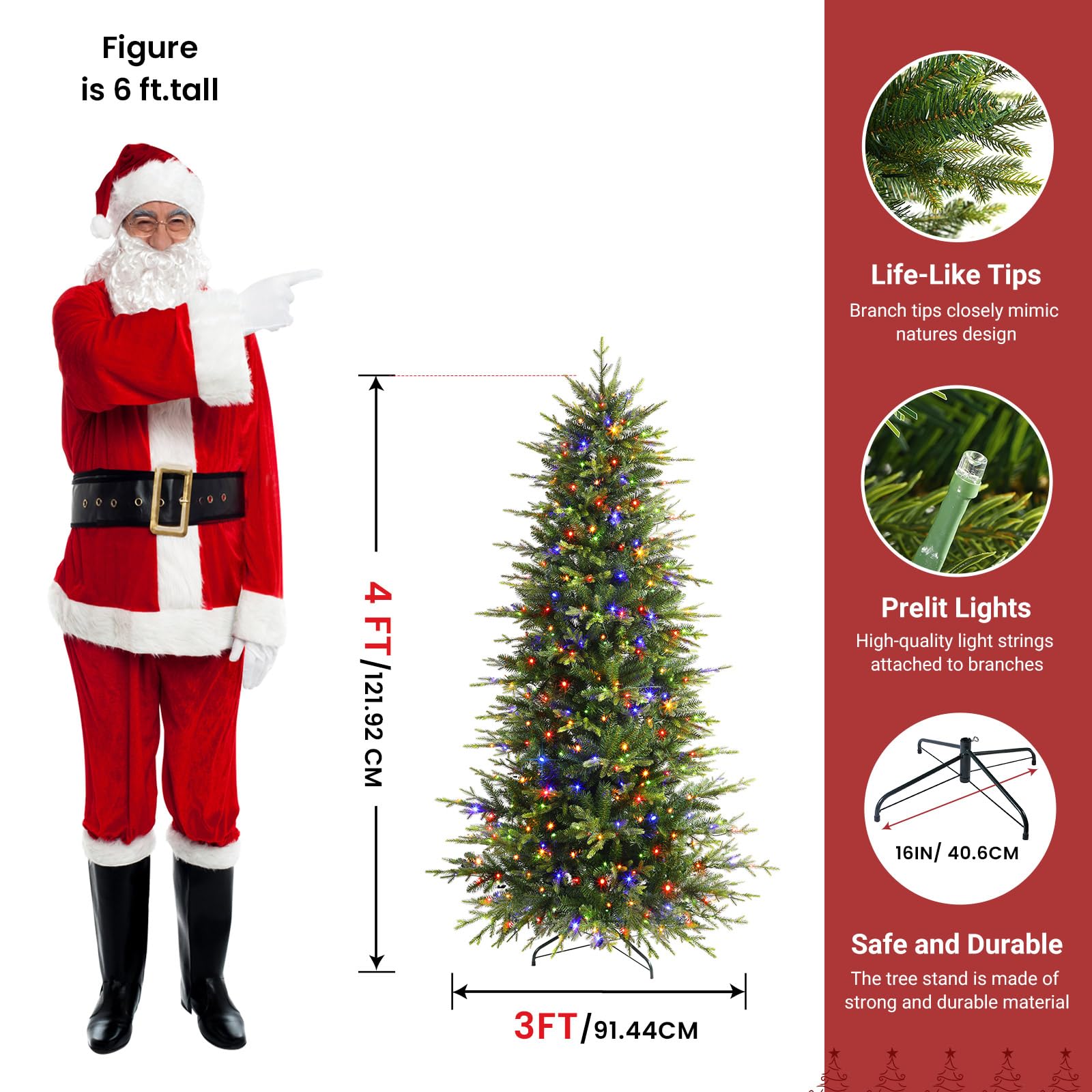 4ft Aspen Slim Noble Fir Christmas Trees with Multi Color Lights