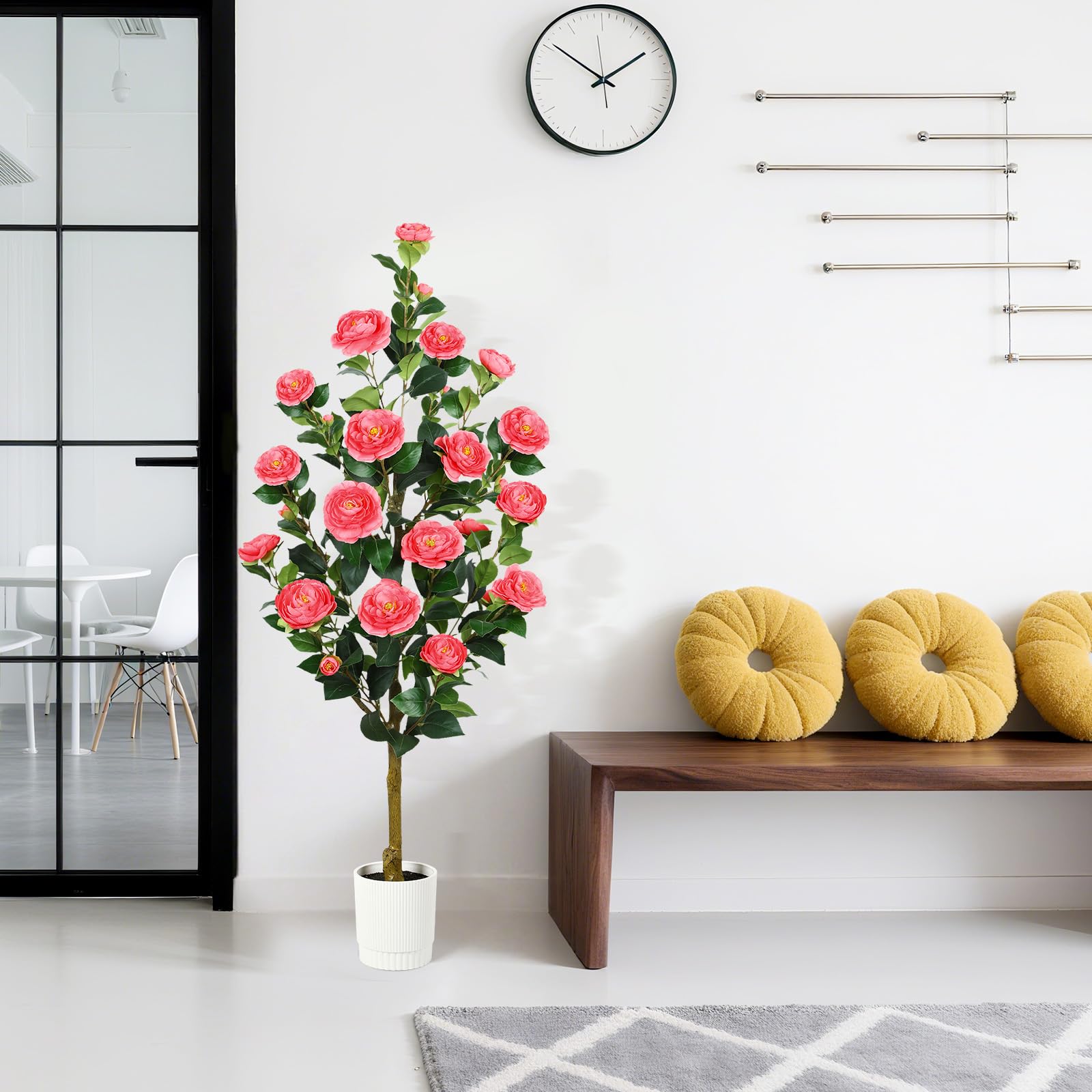 4FT Artificial Camellia Tree with 40 Pink Blooming Flowers Pink 2 Pack - SHareconn