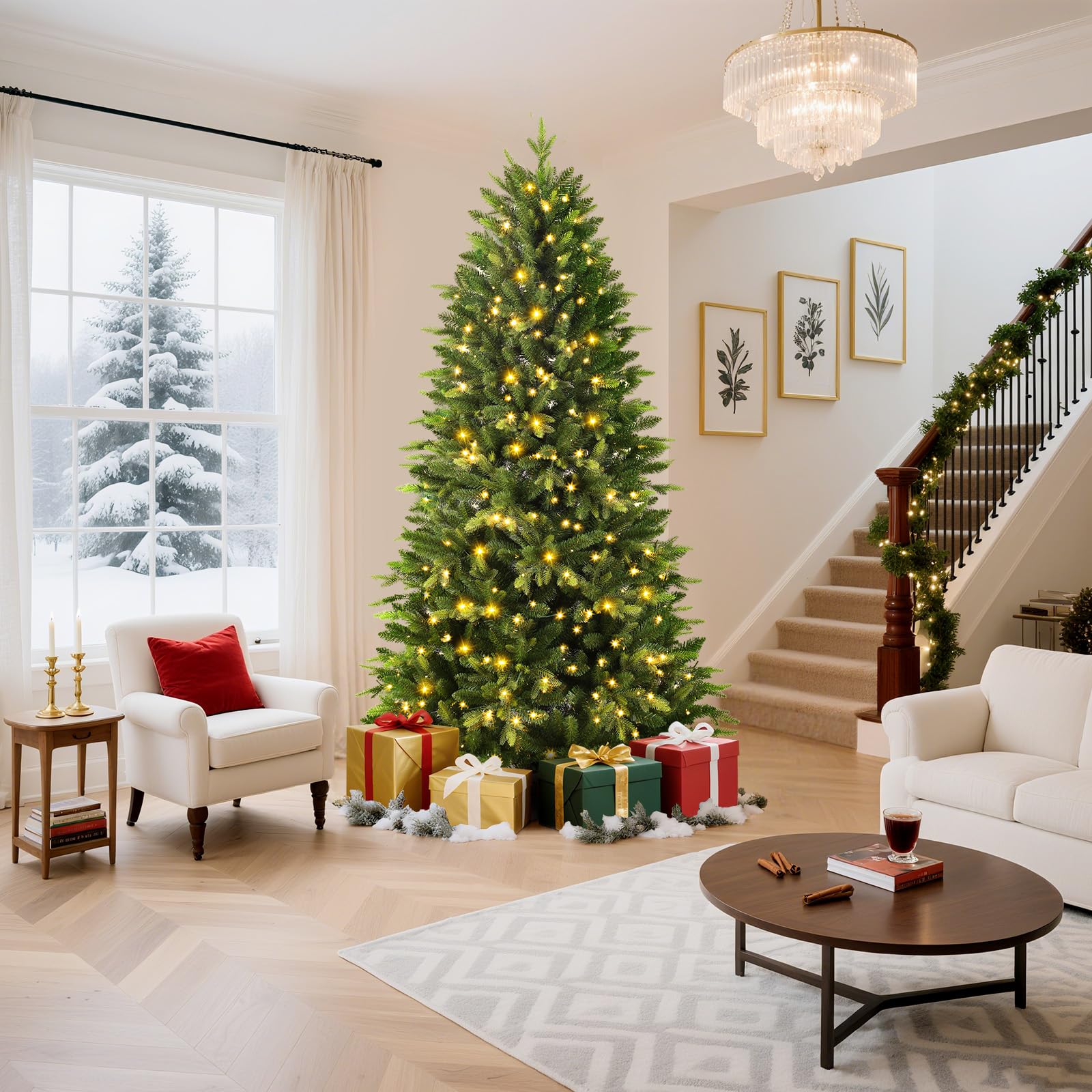 9ft Prelit Fraser Fir Artificial Christmas Tree with 670 RGB Lights and Remote ,3738 Branch Tips - SHareconn