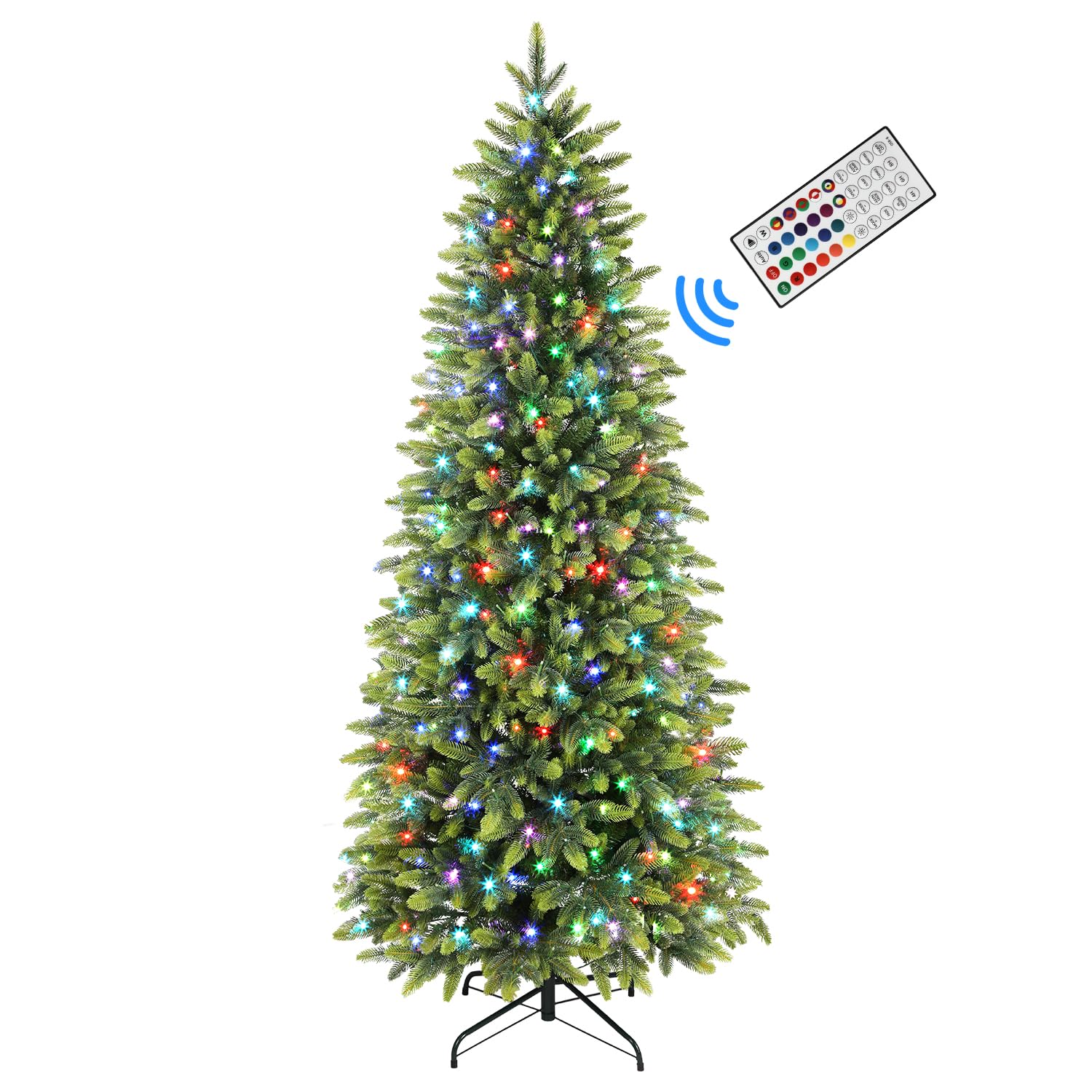 7.5ft Prelit 306 RGB Lights Realistic Artificial Hinged Christmas Tree with 1959 Branch Tip and Remote - SHareconn