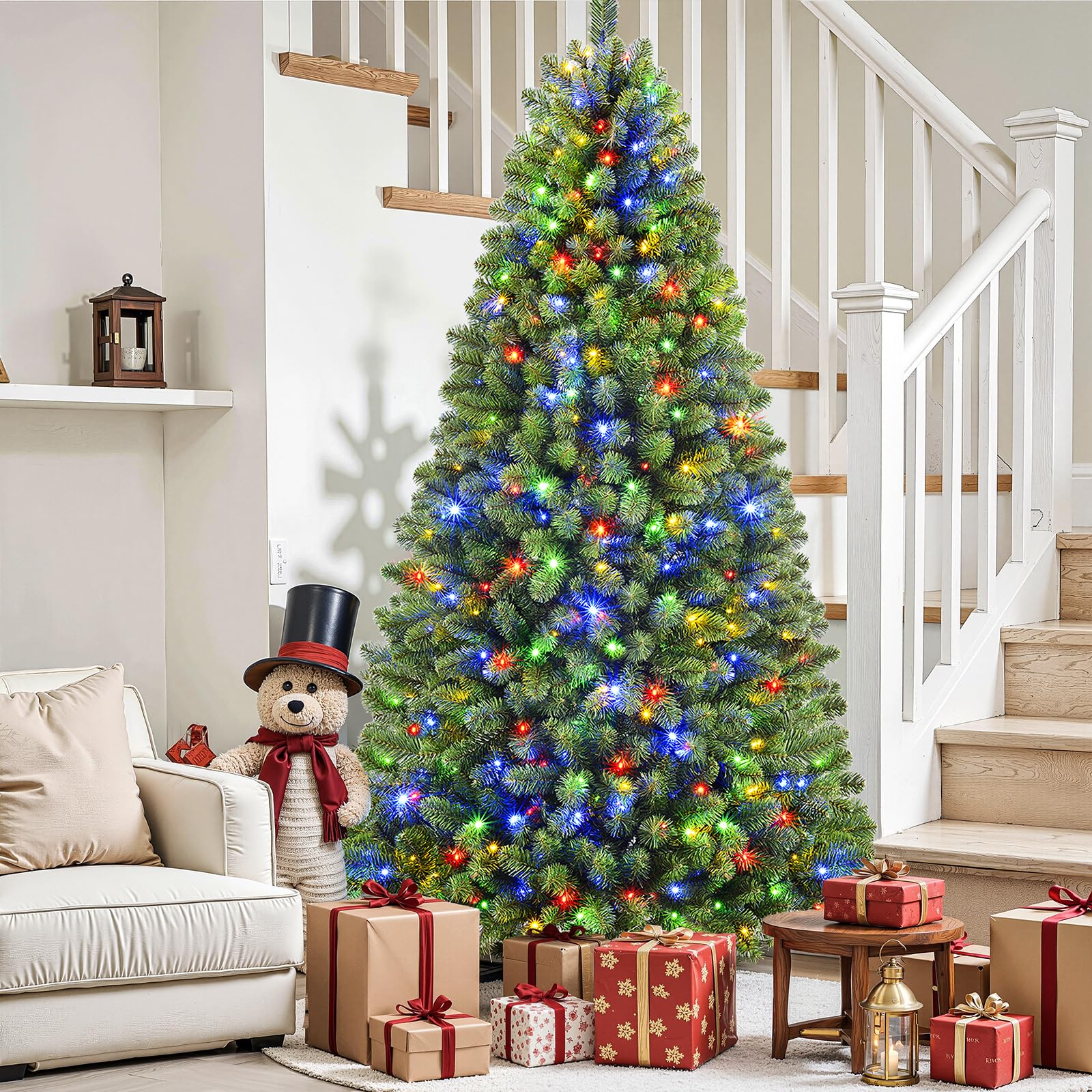 9ft Pre-lit Classic Spruce Artificial Christmas Tree with Multi-Color LED Lights