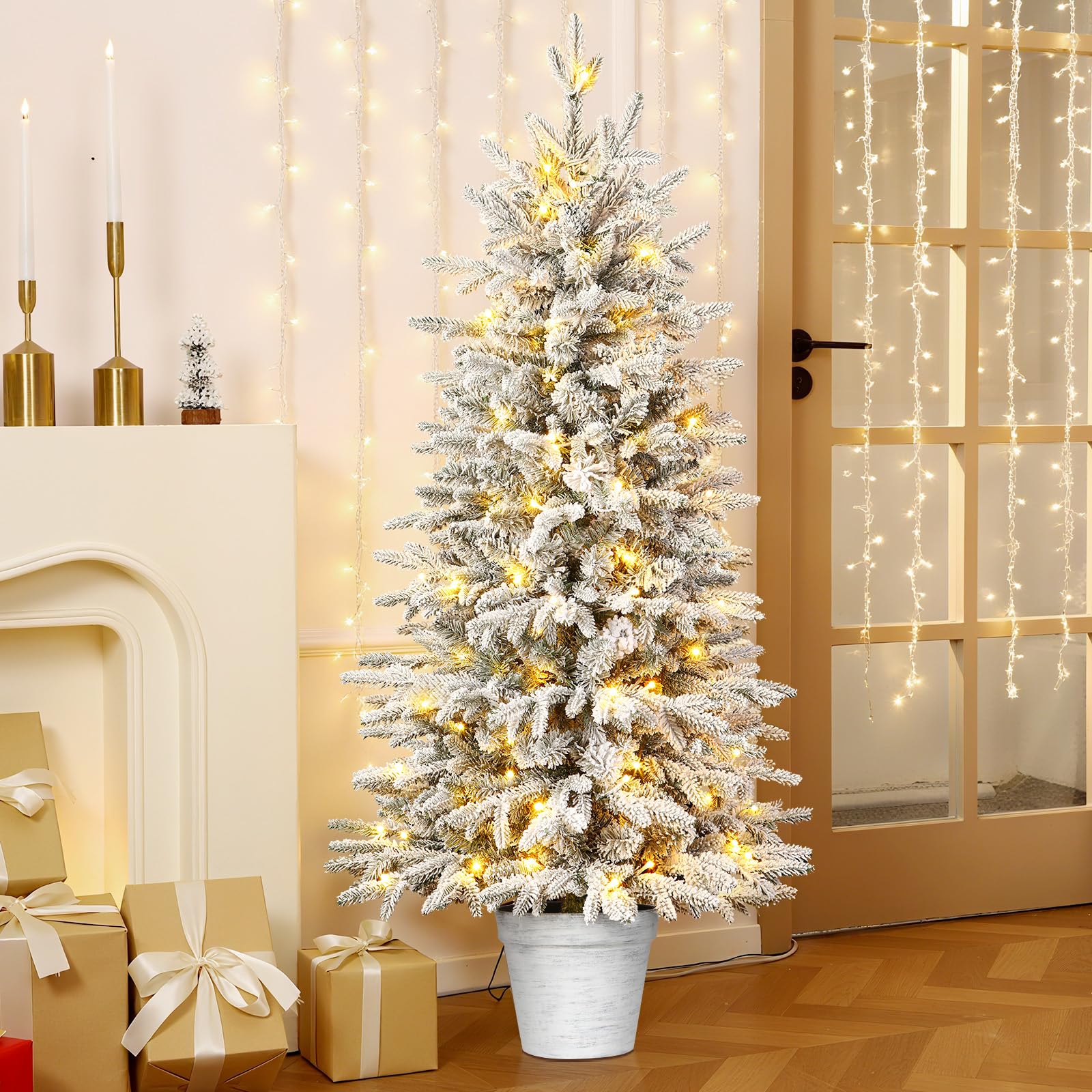 4ft Prelit Flocked Bennington Fir Artificial Christmas Tree with Multi-Color Lights