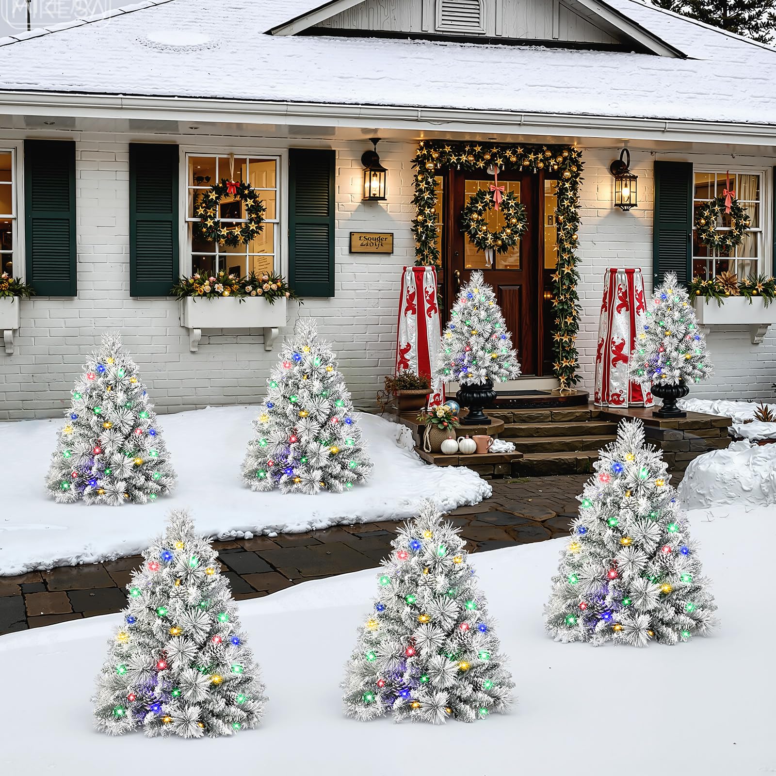 24.5 Inch Lighted Flocked Outdoor Christmas Tree with Multi-Color Lights-2 Packs - SHareconn