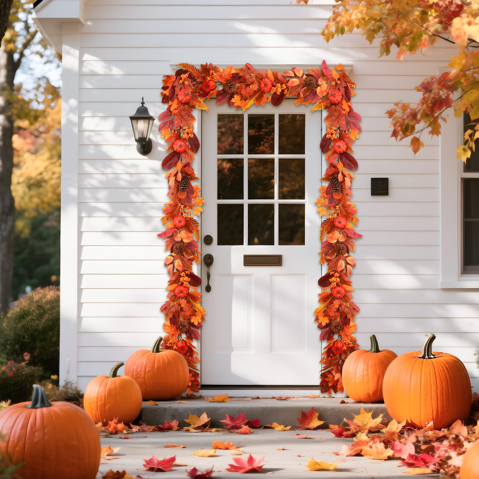 6FT Warm White Light Orange Pumpkin & Maple Leaf Autumn Garland