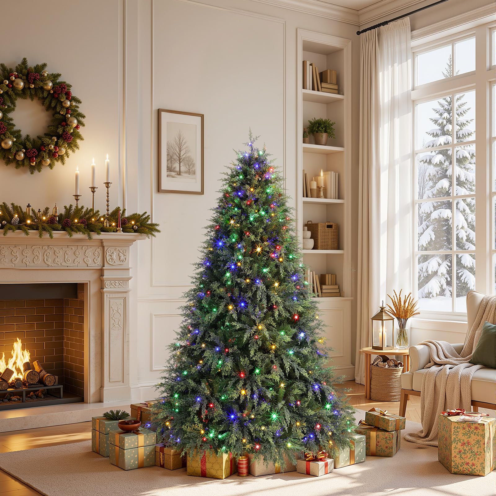 5ft Prelit Cedar Cypress Artificial Christmas Tree, 930 Leaves & 270 LED Lights, 17 Mode with Remote