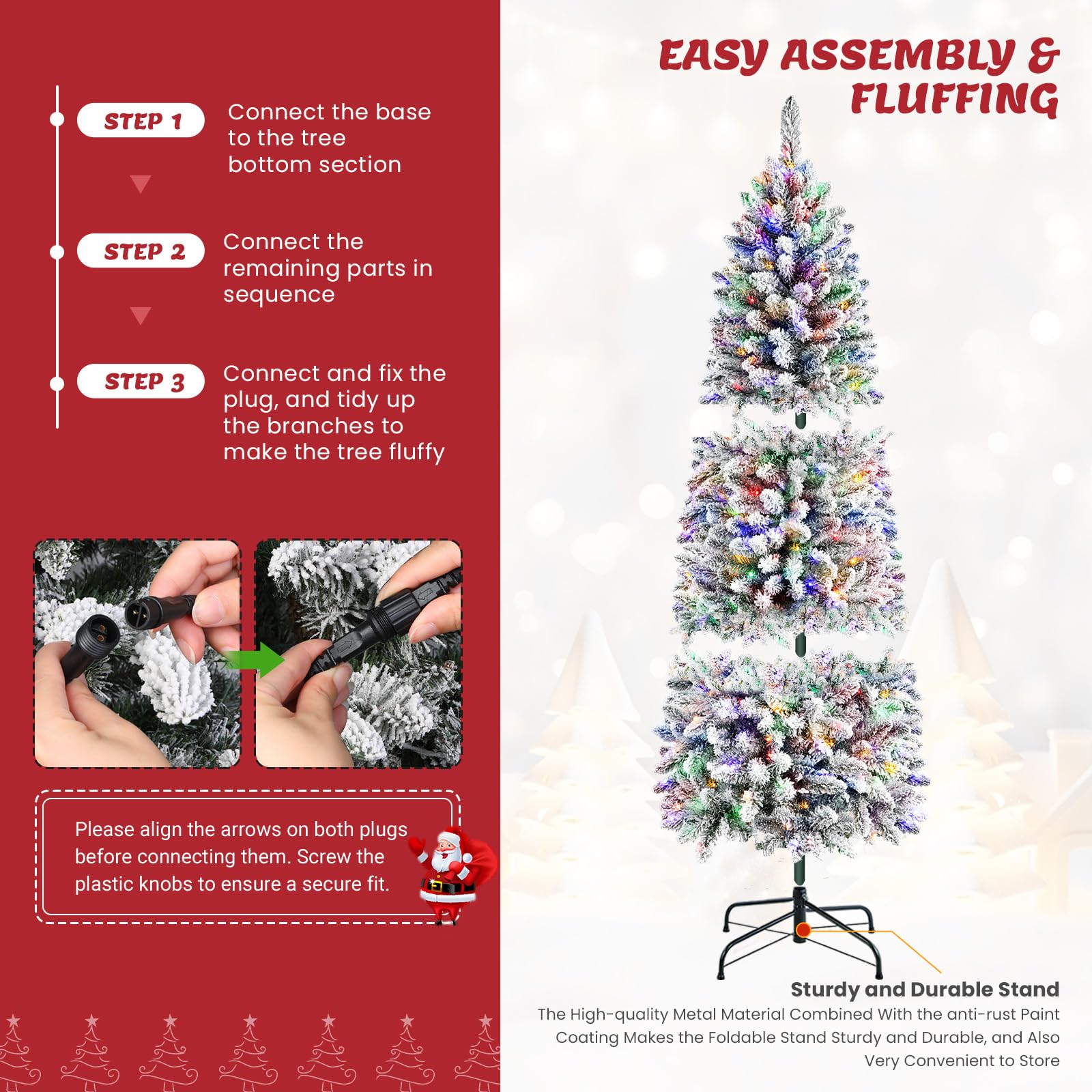Flocked Pencil Spruce Artificial Christmas Trees with Multi Color Ligts