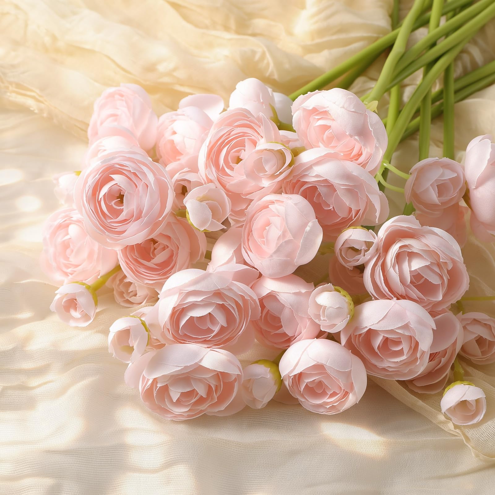 30Pcs Pink Ranunculus Artificial Flowers Faux Silk Mini Ranunculus