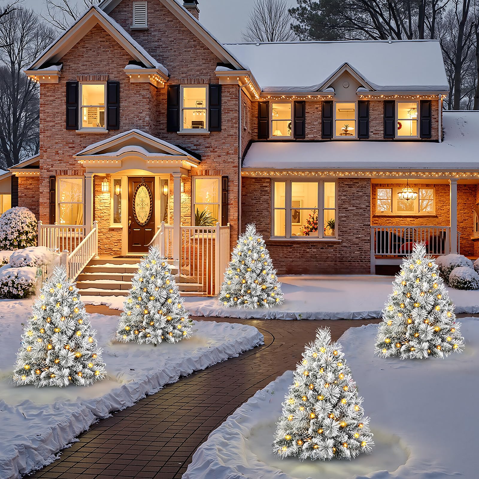 24.5 Inch Lighted Flocked Outdoor Christmas Tree with Multi-Color Lights-2 Packs - SHareconn