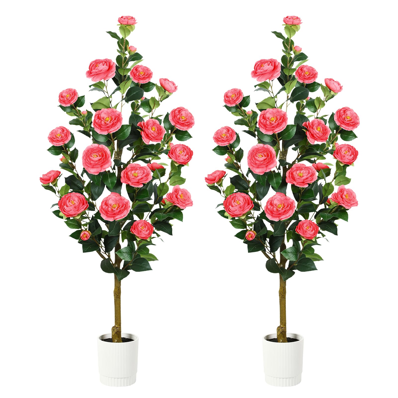 4FT Artificial Camellia Tree with 40 Pink Blooming Flowers Pink 2 Pack - SHareconn