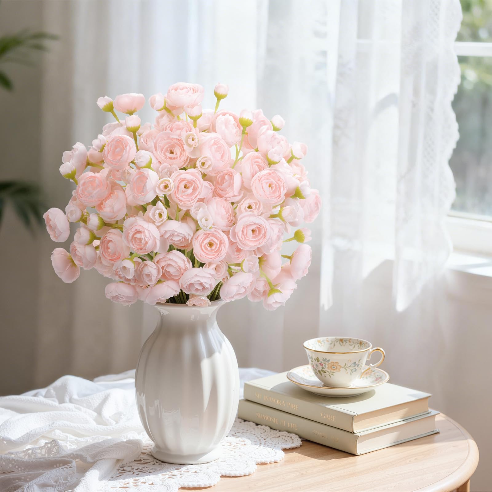 30Pcs Pink Ranunculus Artificial Flowers Faux Silk Mini Ranunculus