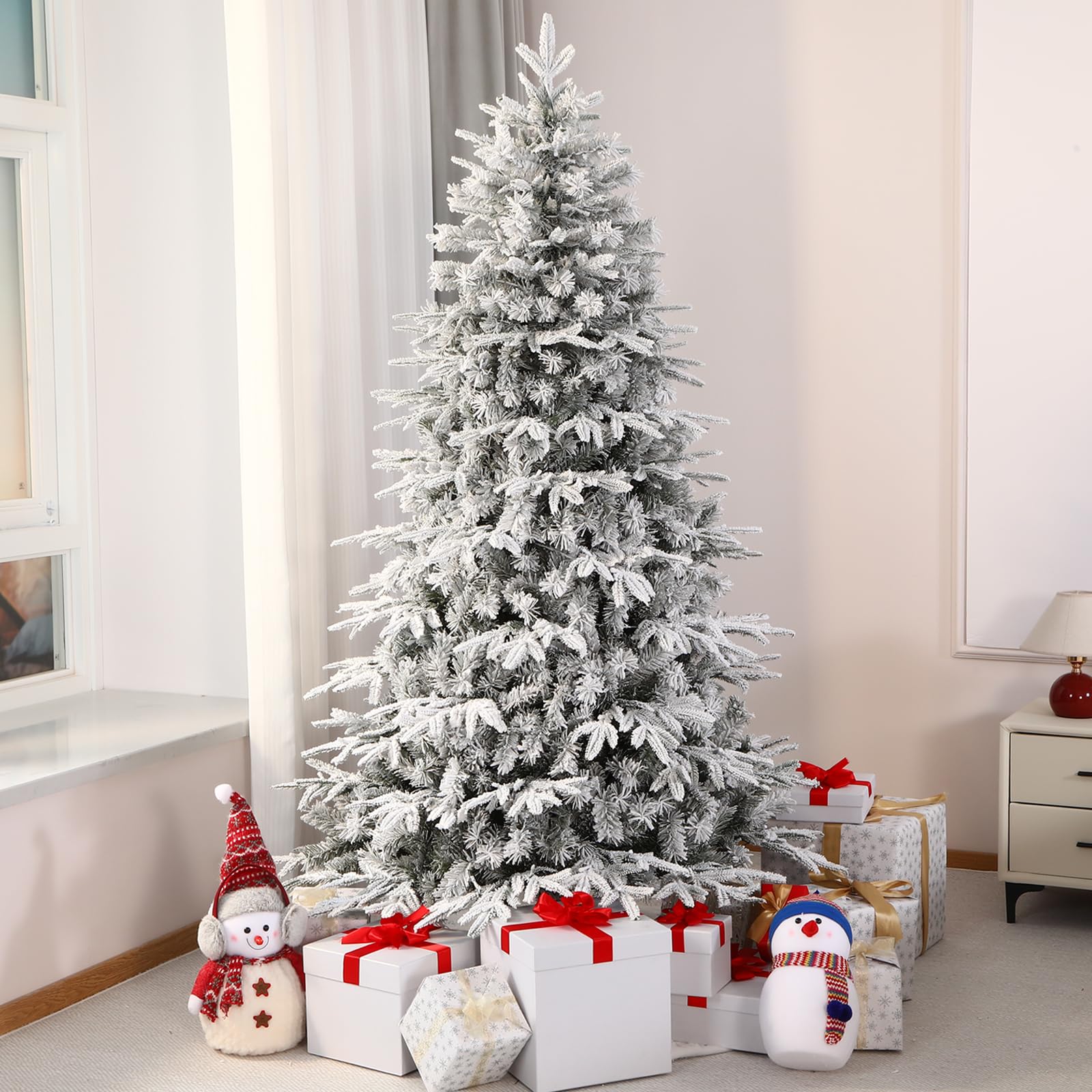 6ft Pre-lit Flocked Aspen Layered Noble Fir Artificial Christmas Trees with 310 RGB Lights