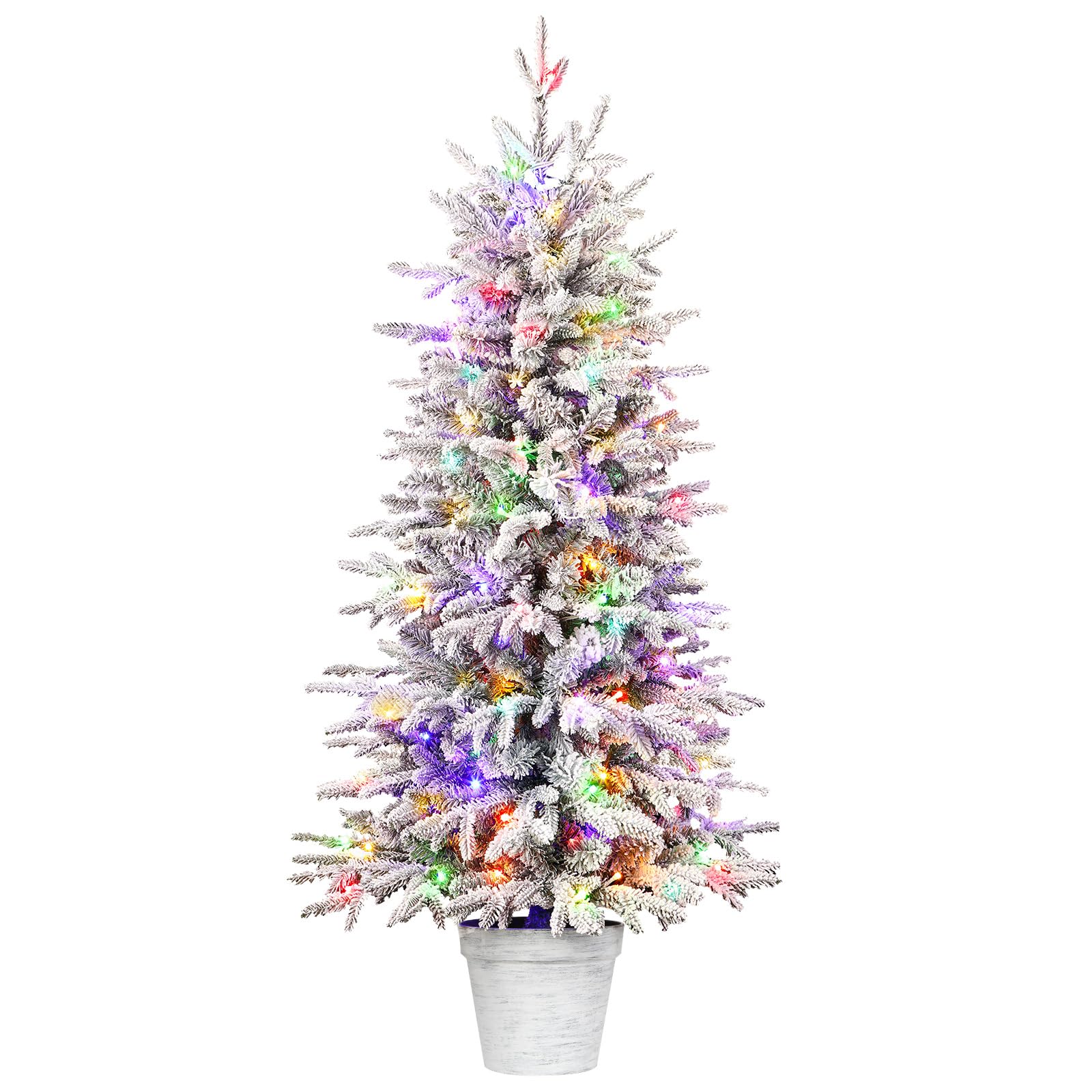 4ft Prelit Flocked Bennington Fir Artificial Christmas Tree with Multi-Color Lights