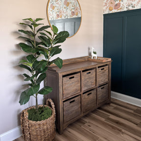 Artificial Fiddle Leaf Fig Tree by SHareconn in a white pot, realistic faux plant available in 4ft, 5ft, and 6ft heights.