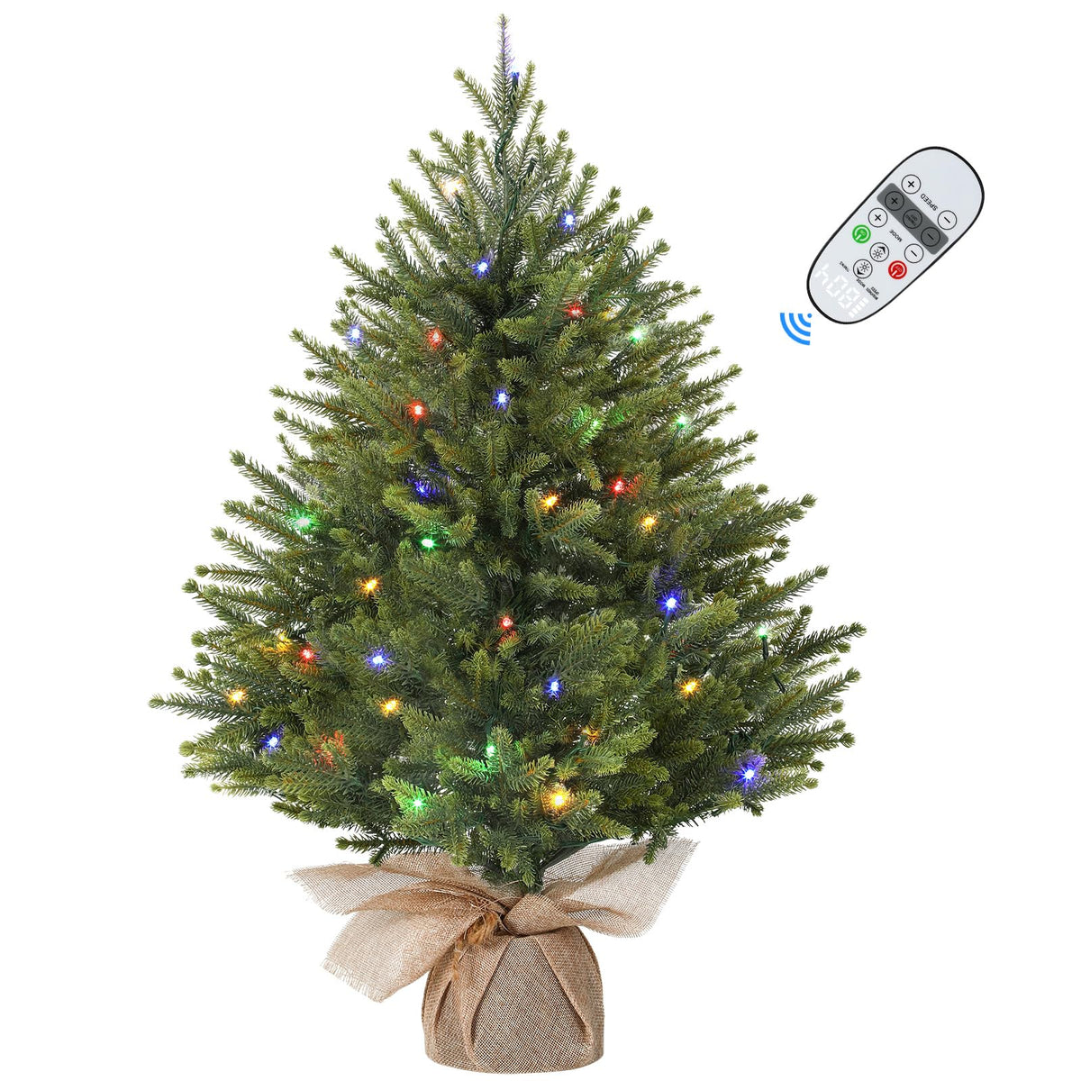 Small artificial Christmas tree by SHareconn with multi-color LED lights, remote control, perfect for tabletop holiday decor.