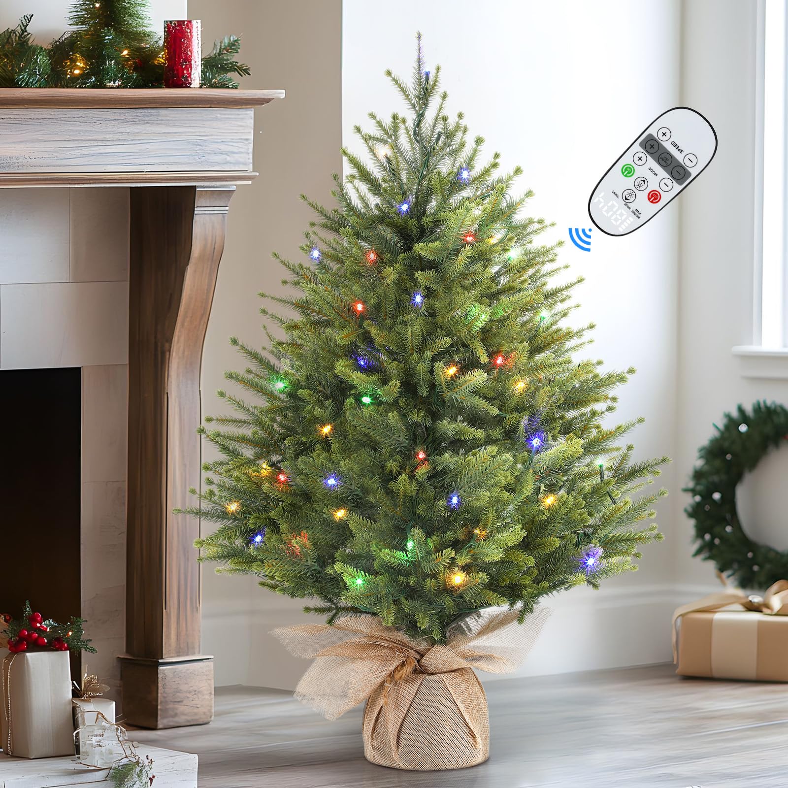 Pre-lit Artificial Small Mini Christmas Tree with Color LED Lights, Remote Control - SHareconn