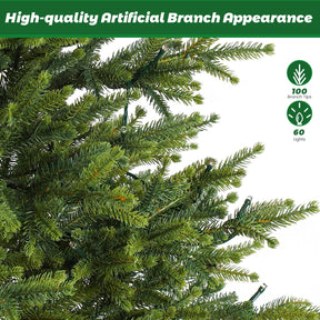 Small artificial Christmas tree with multi-color LED lights, remote control, and realistic pine branches, perfect for tabletop holiday decor.