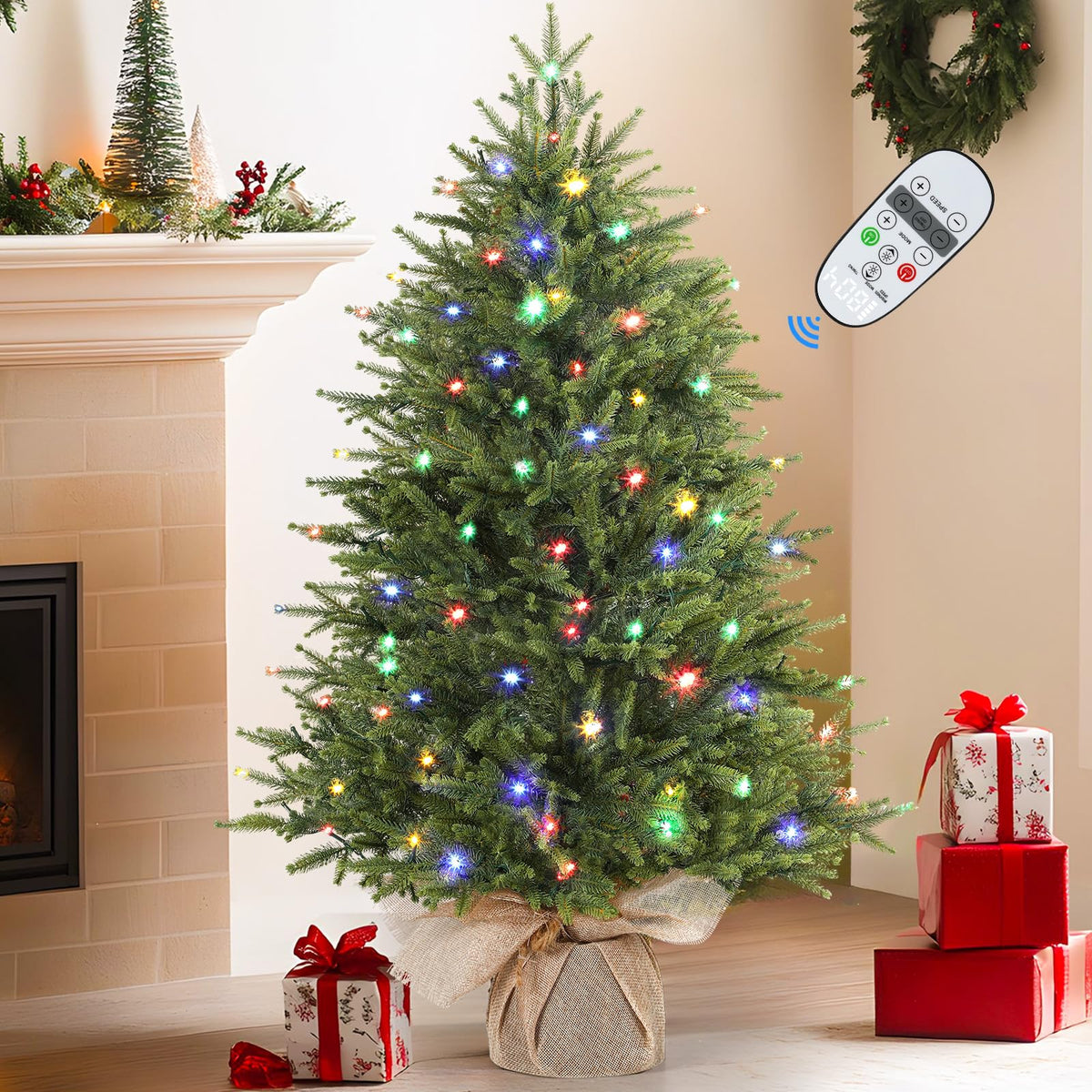3ft Prelit Artificial Small Mini Christmas Tree with Color LED Lights - SHareconn