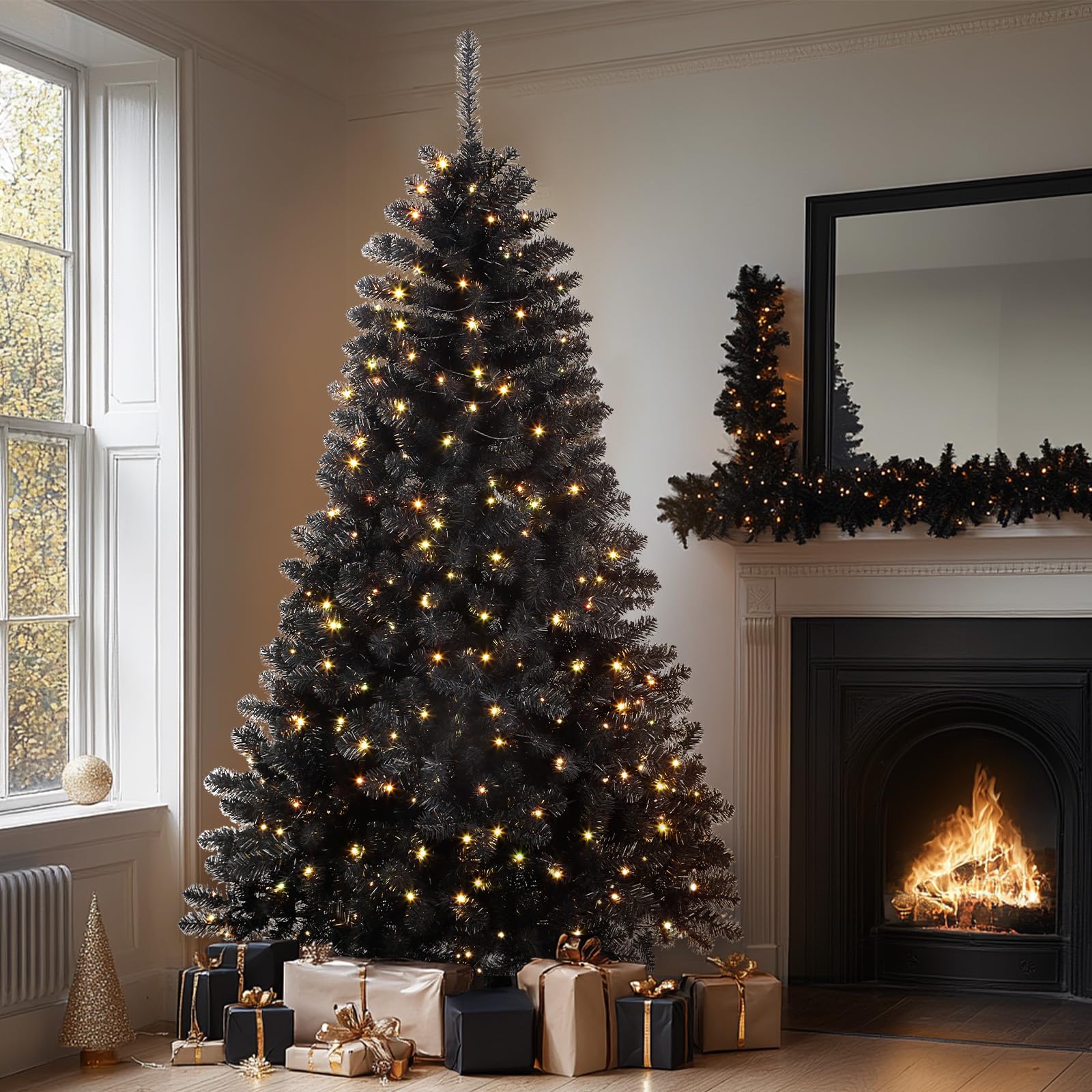SHareconn 4ft Prelit Premium Artificial Hinged Christmas Tree with 170 RGB Lights, 414 Branch Tips and Foldable Metal Stand, Perfect Choice for Xmas Decoration, 4 FT, Black - SHareconn