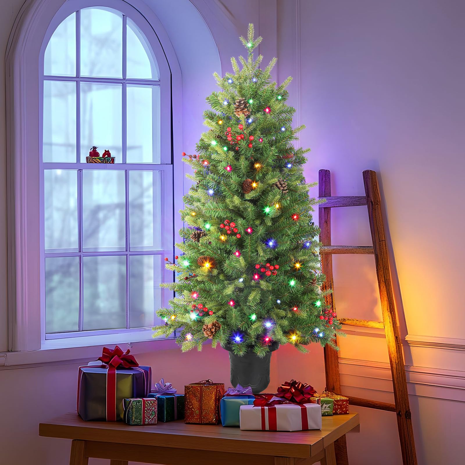 4ft Pre-lit Colored LED Changing Lights Artificial Christmas Tree Mini Entrance Christmas Tree with Remote-2 Packs - SHareconn