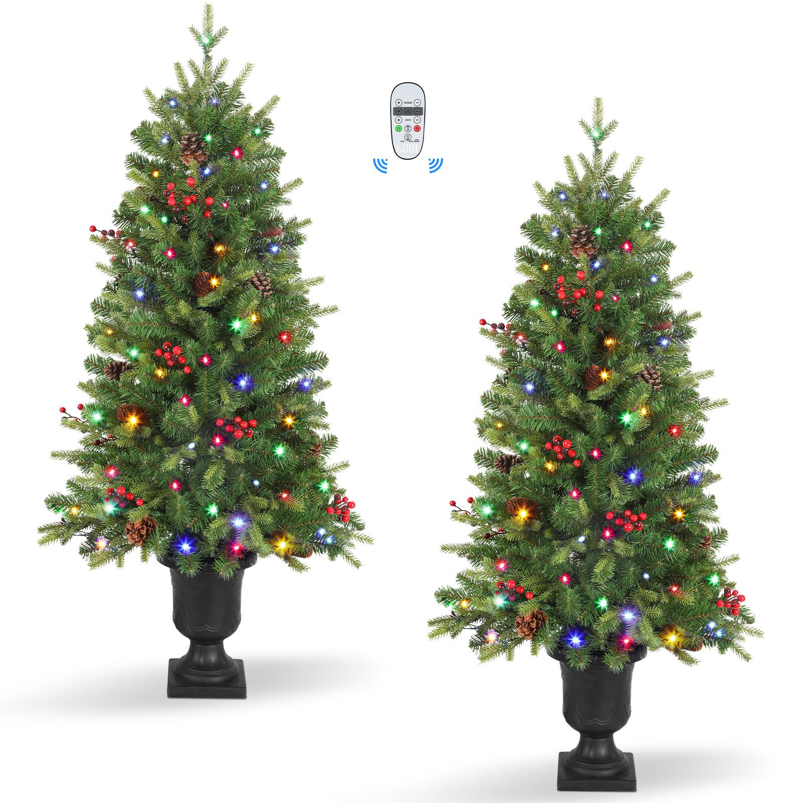 4ft Pre-lit Colored LED Changing Lights Artificial Christmas Tree Mini Entrance Christmas Tree with Remote-2 Packs - SHareconn