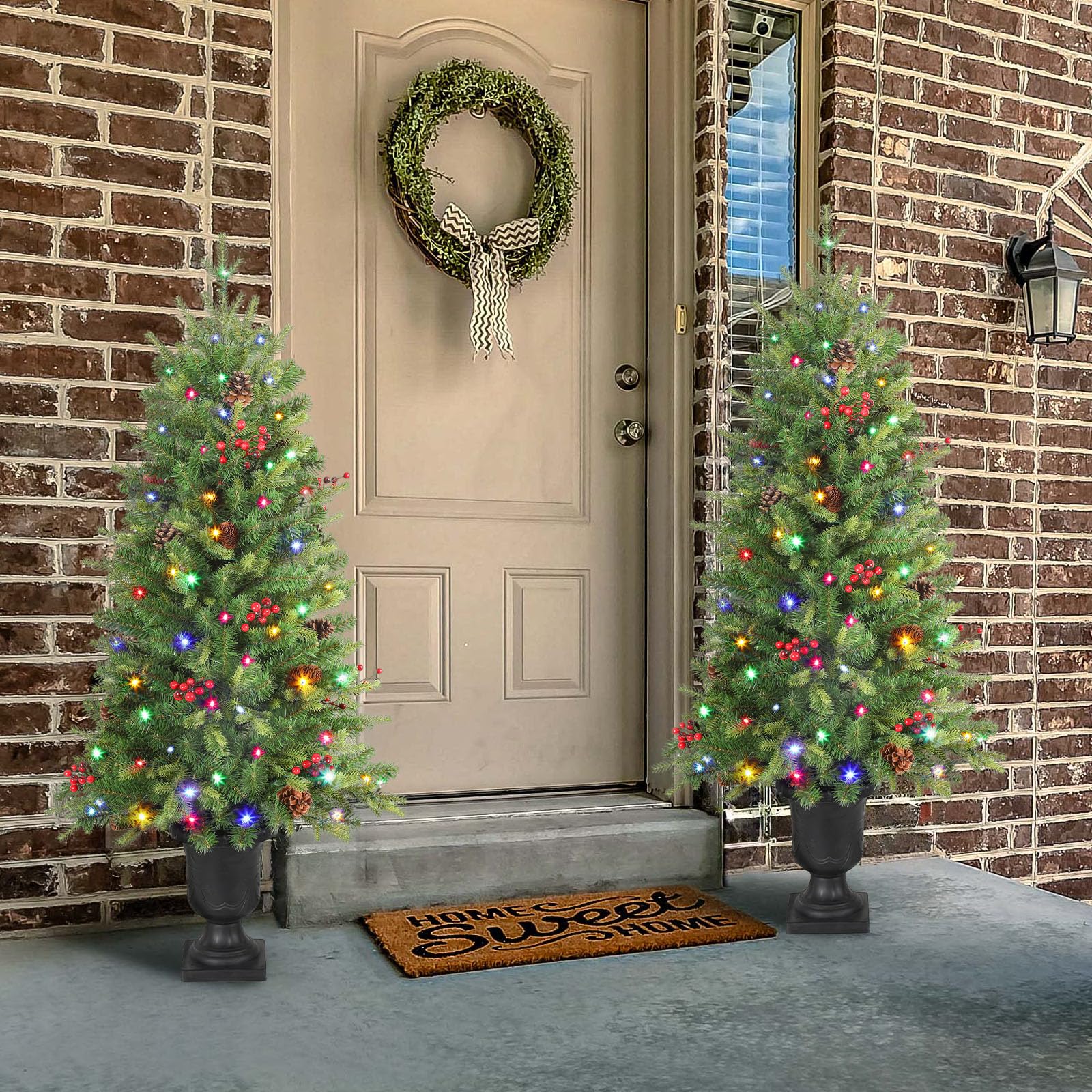 4ft Pre-lit Colored LED Changing Lights Artificial Christmas Tree Mini Entrance Christmas Tree with Remote-2 Packs - SHareconn