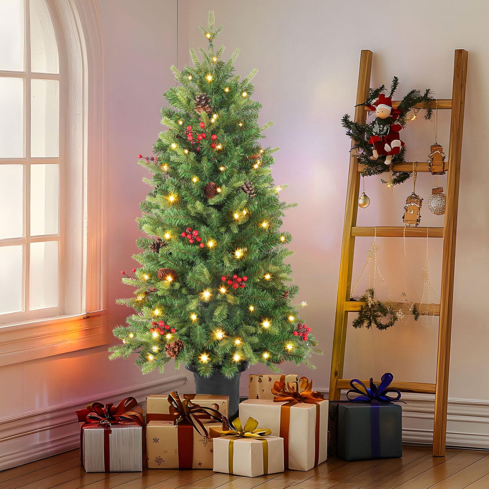 4ft Pre-lit Colored LED Changing Lights Artificial Christmas Tree Mini Entrance Christmas Tree with Remote-2 Packs - SHareconn