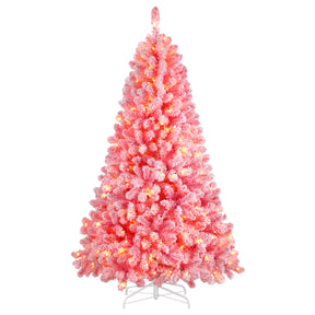 7.5ft Prelit 350 Warm White Lights Snow Flocked Artificial Holiday Christmas Tree-Pink - SHareconn