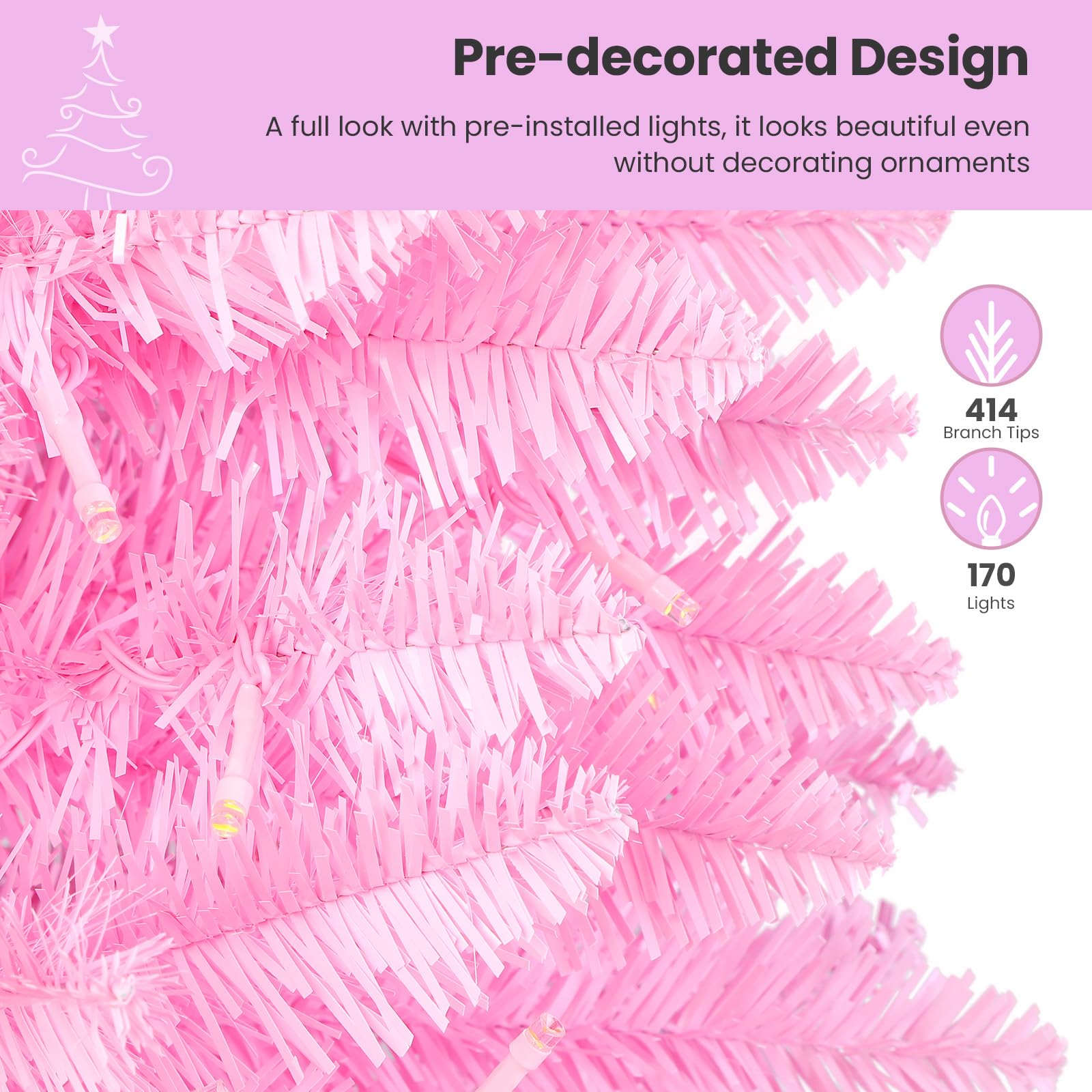SHareconn 4ft Prelit Premium Artificial Hinged Christmas Tree with Remote Control,Timer,and 170 Warm White & Color LED Changing Lights,414 Branch Tips,Perfect Choice for Xmas Decoration,4 FT,Pink - SHareconn