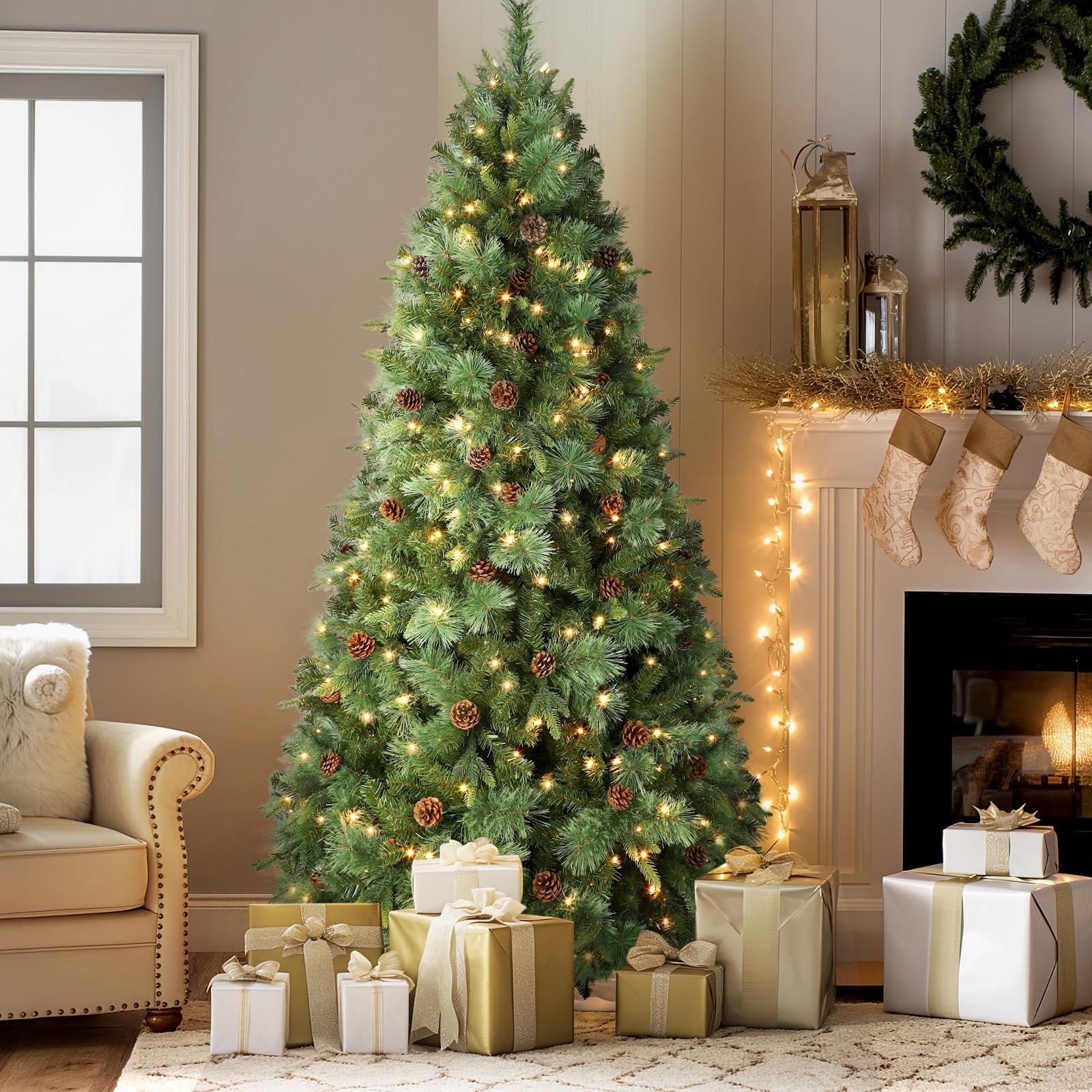 4ft Prelit Led Color Changing RGB Lights Artificial Hinged Christmas Pine Tree with Remote Control - SHareconn