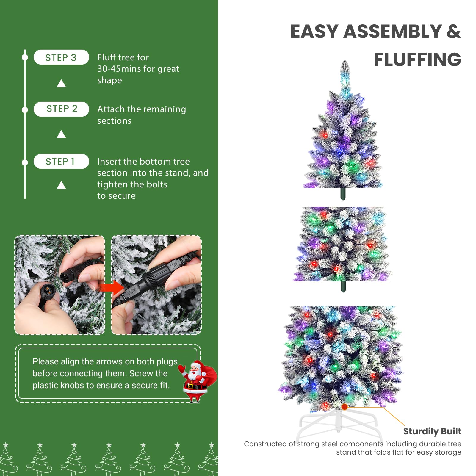 SHareconn 4ft Prelit Snow Flocked Artificial Hinged Slim Pencil Christmas Tree, with Remote Controlled Multi-Color RGB Lights, Full Branch Tips, Perfect Choice Decoration for Xmas Holiday, 4 FT, White - SHareconn
